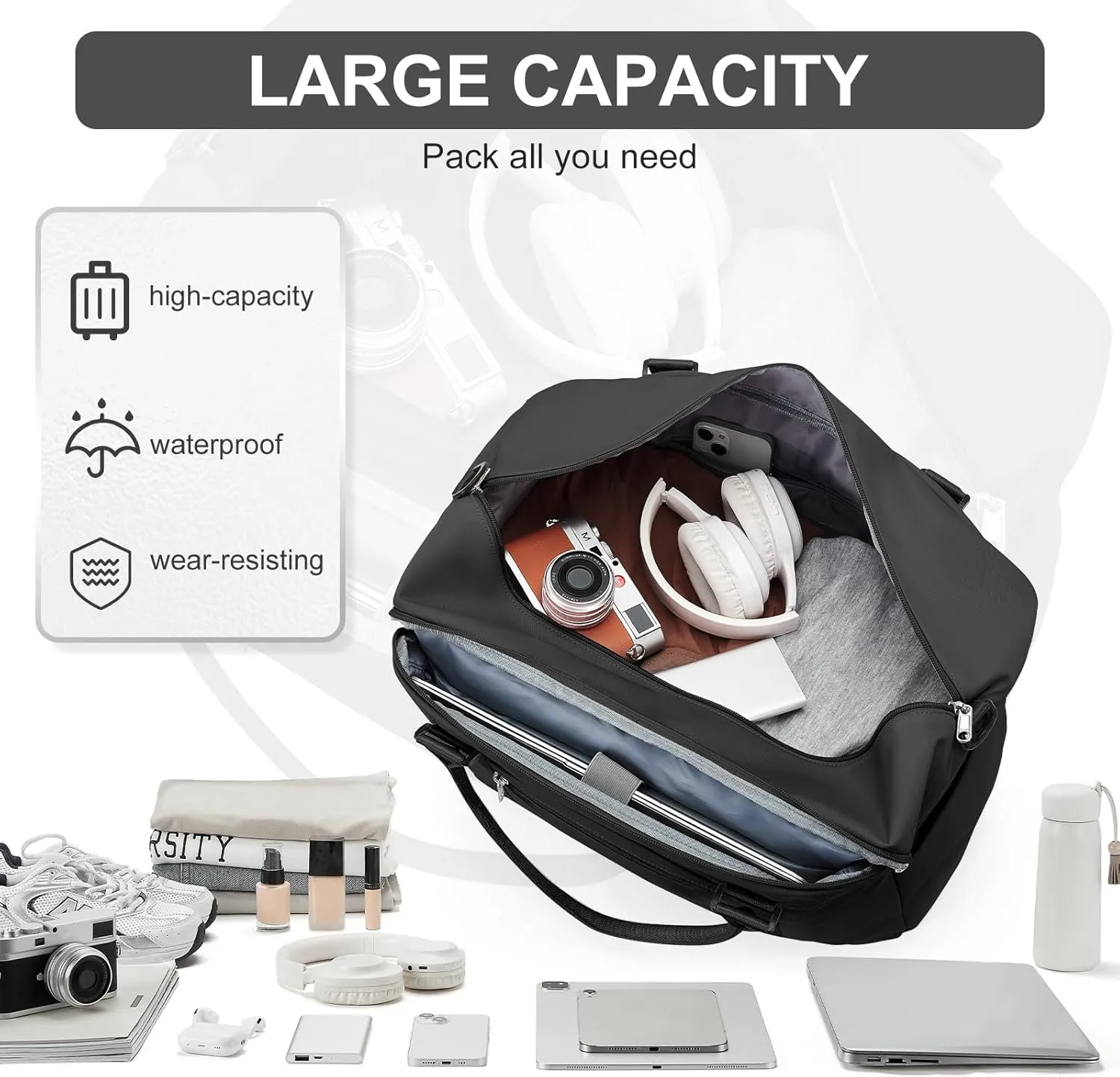 Travel Duffle Bag, Women Weekender Overnight Bags with Laptop Compartment and Wet Pocket, Womens Mens Traveling Carry On Luggage Gym Bag, Hospital Bags for Labor and Delivery, Black