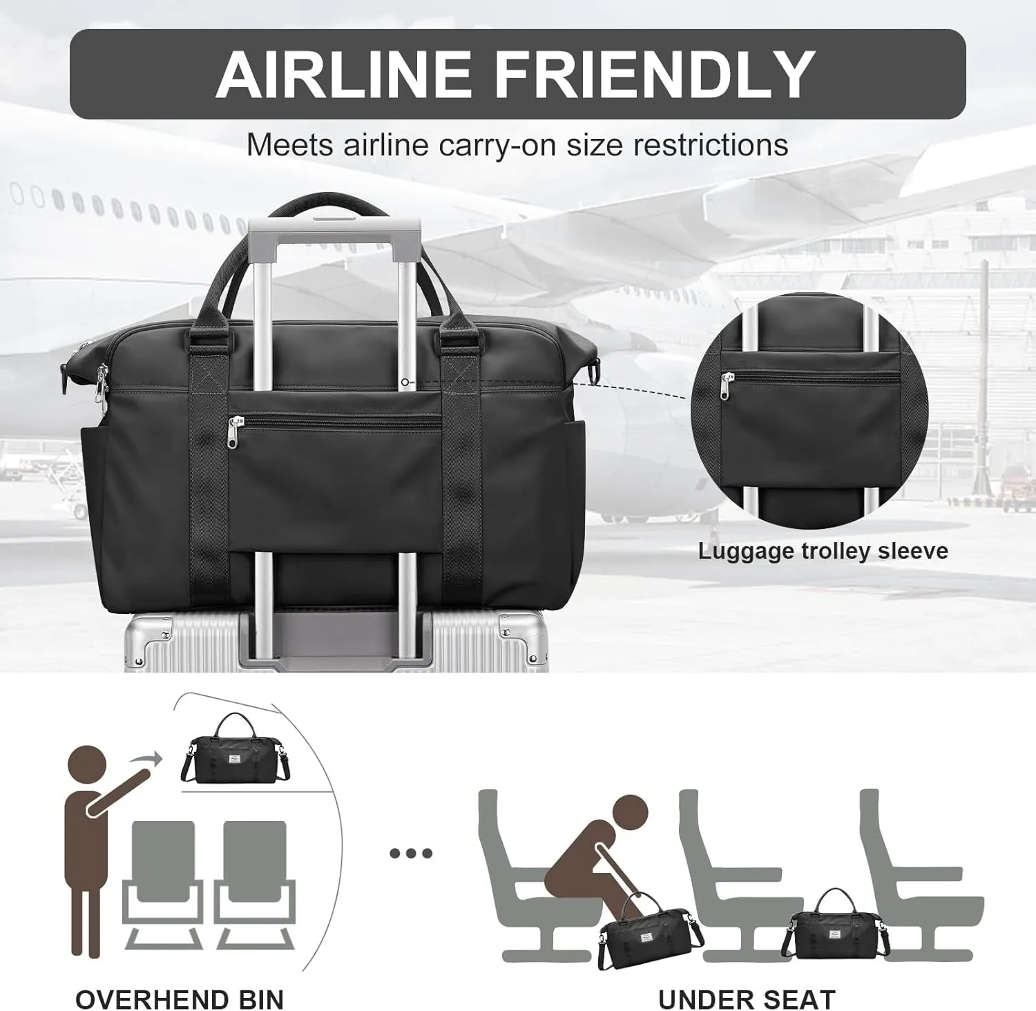 Travel Duffle Bag, Women Weekender Overnight Bags with Laptop Compartment and Wet Pocket, Womens Mens Traveling Carry On Luggage Gym Bag, Hospital Bags for Labor and Delivery, Black