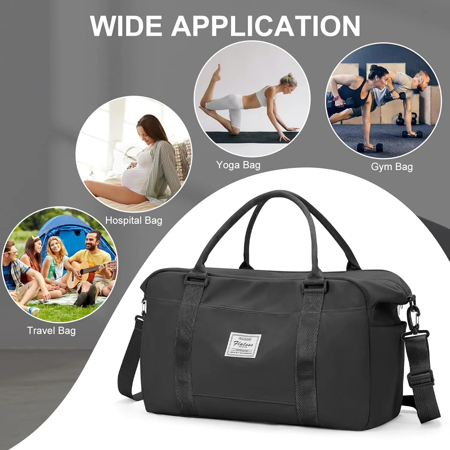 Travel Duffle Bag, Women Weekender Overnight Bags with Laptop Compartment and Wet Pocket, Womens Mens Traveling Carry On Luggage Gym Bag, Hospital Bags for Labor and Delivery, Black