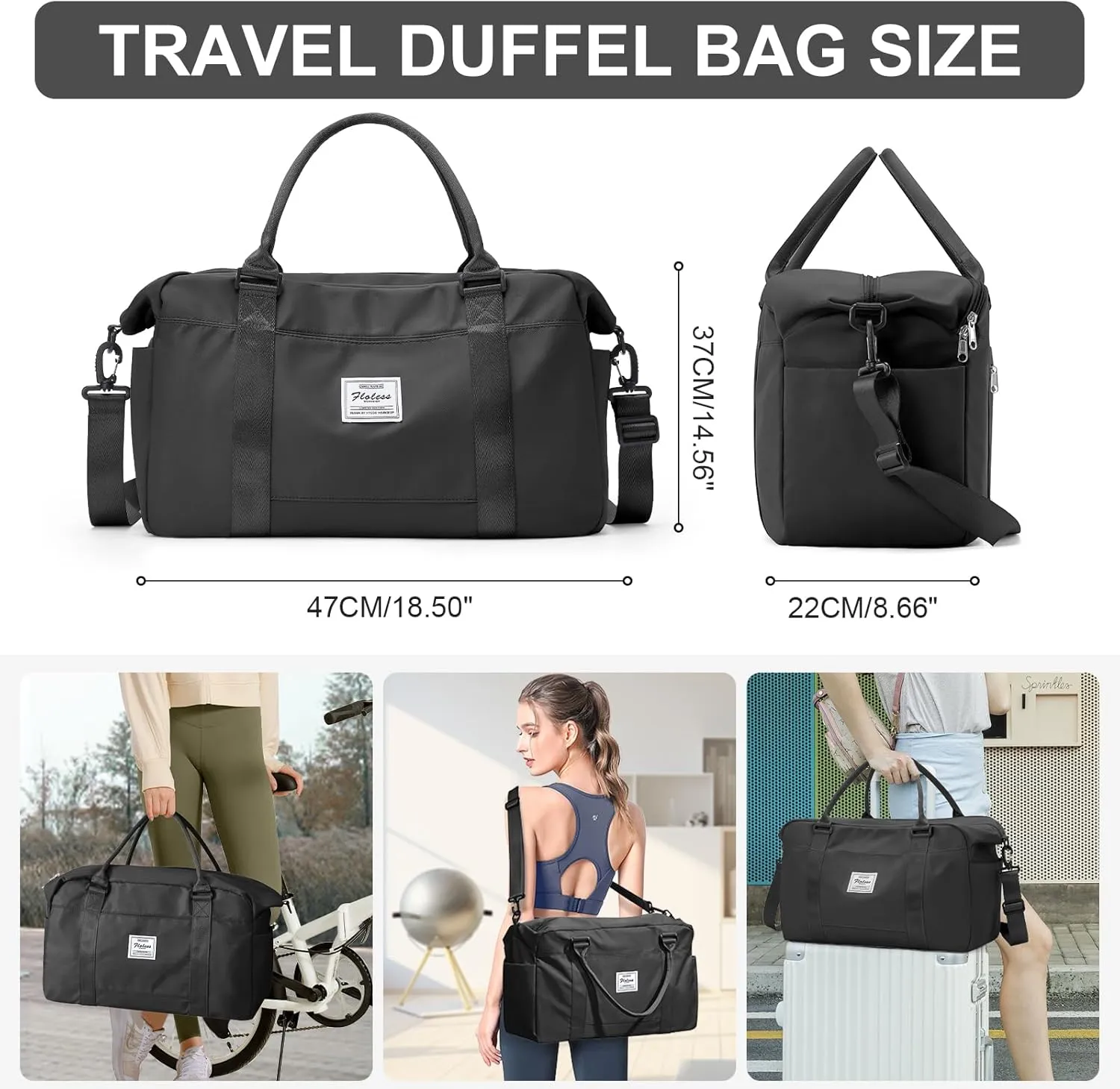 Travel Duffle Bag, Women Weekender Overnight Bags with Laptop Compartment and Wet Pocket, Womens Mens Traveling Carry On Luggage Gym Bag, Hospital Bags for Labor and Delivery, Black