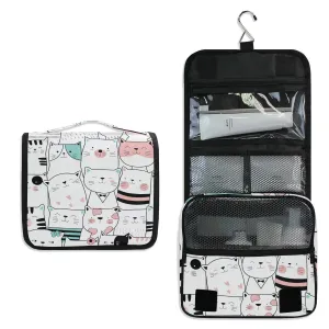 Travel Hanging Toiletry Bag, MOYYO Cartoon Little Cat Cosmetic Makeup Bag Portable Cosmetic Pouch Waterproof Shower Bag Travel Organizer Case for Women Girls Men