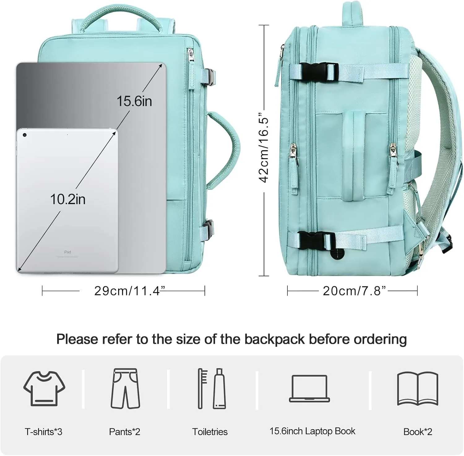 Travel Laptop Backpack Carry On Backpack for Men Women Flight Approved College School Computer Bag for Business Hiking Personal Item Backpack Fits 15.6 Inch Notebook Blue-Green