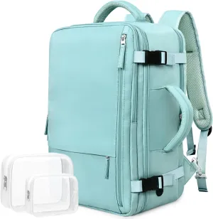 Travel Laptop Backpack Carry On Backpack for Men Women Flight Approved College School Computer Bag for Business Hiking Personal Item Backpack Fits 15.6 Inch Notebook Blue-Green