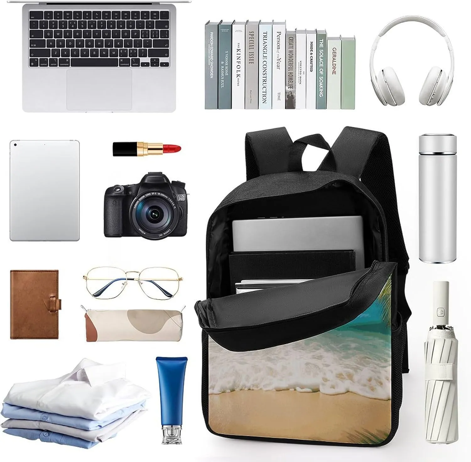 Travel Laptop Backpack Slim Durable Lightweight Back Pack Cute Ocean Sea Beach Leaves Small Backpack For Women Men