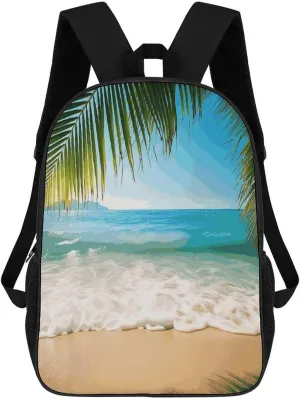 Travel Laptop Backpack Slim Durable Lightweight Back Pack Cute Ocean Sea Beach Leaves Small Backpack For Women Men