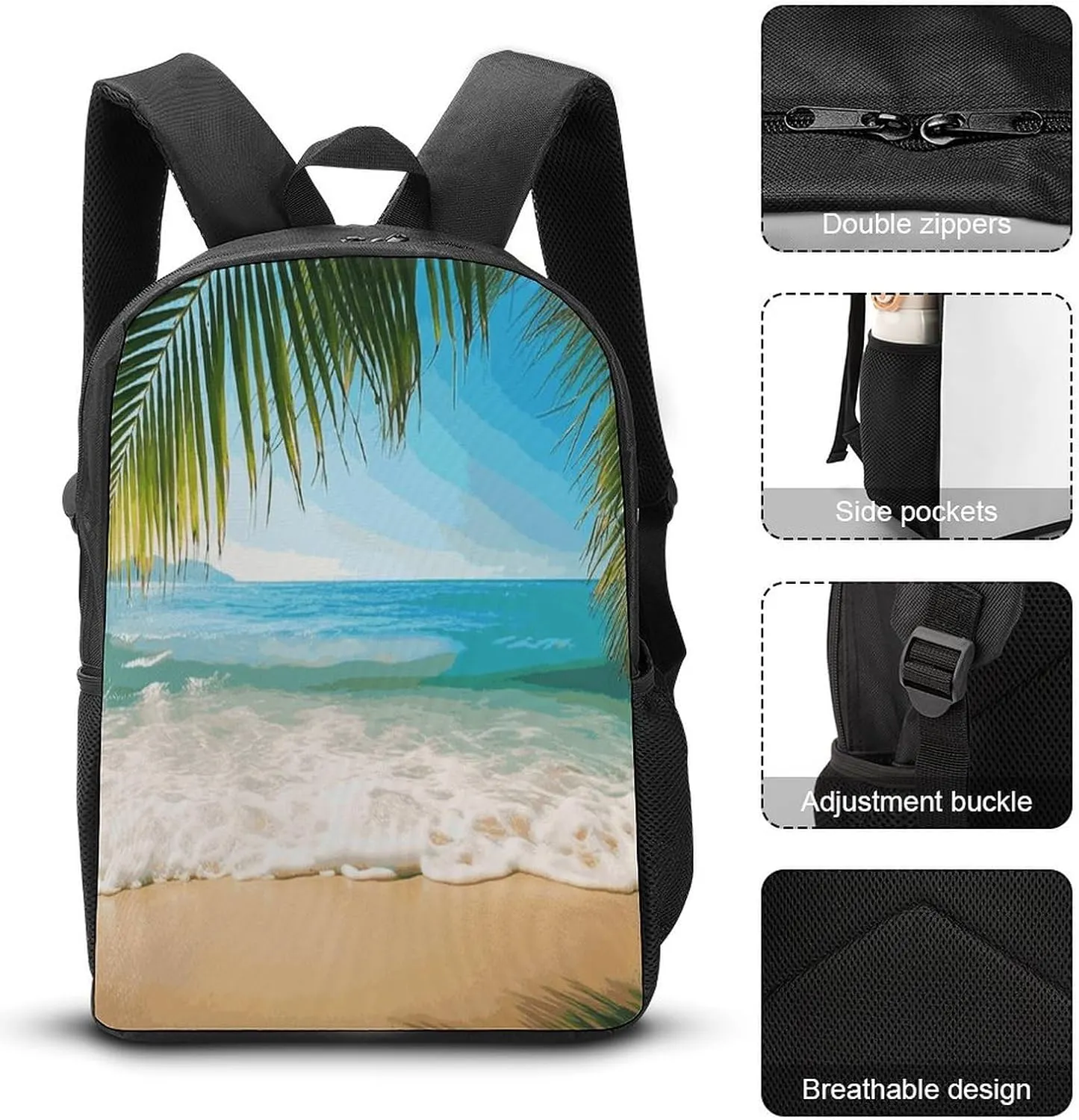 Travel Laptop Backpack Slim Durable Lightweight Back Pack Cute Ocean Sea Beach Leaves Small Backpack For Women Men