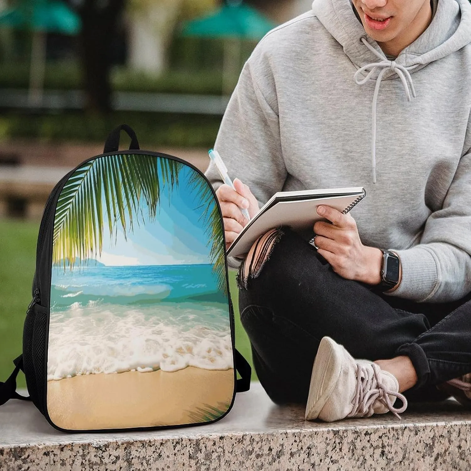 Travel Laptop Backpack Slim Durable Lightweight Back Pack Cute Ocean Sea Beach Leaves Small Backpack For Women Men