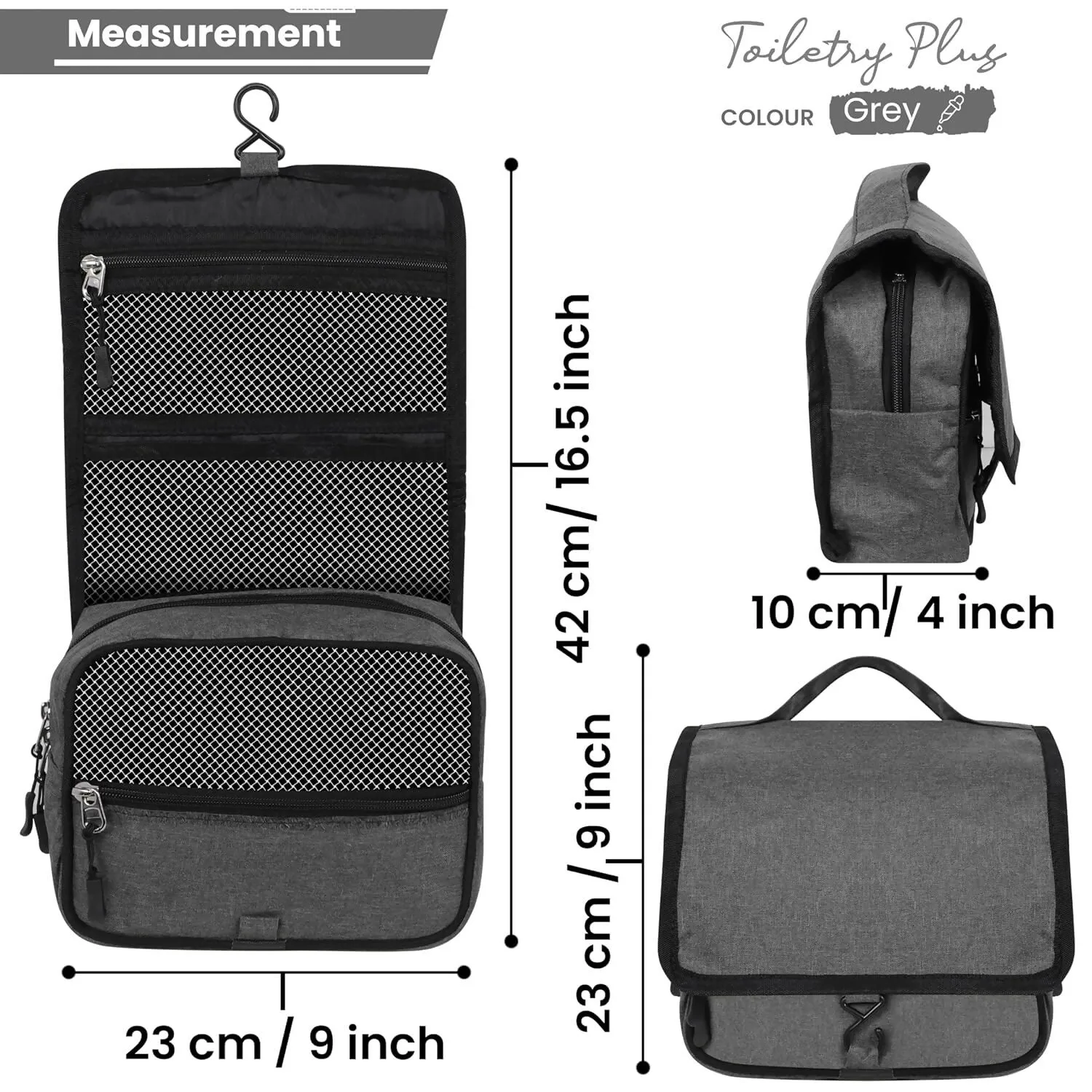 Travel Makeup & Toiletry Organizer Bag (Grey)