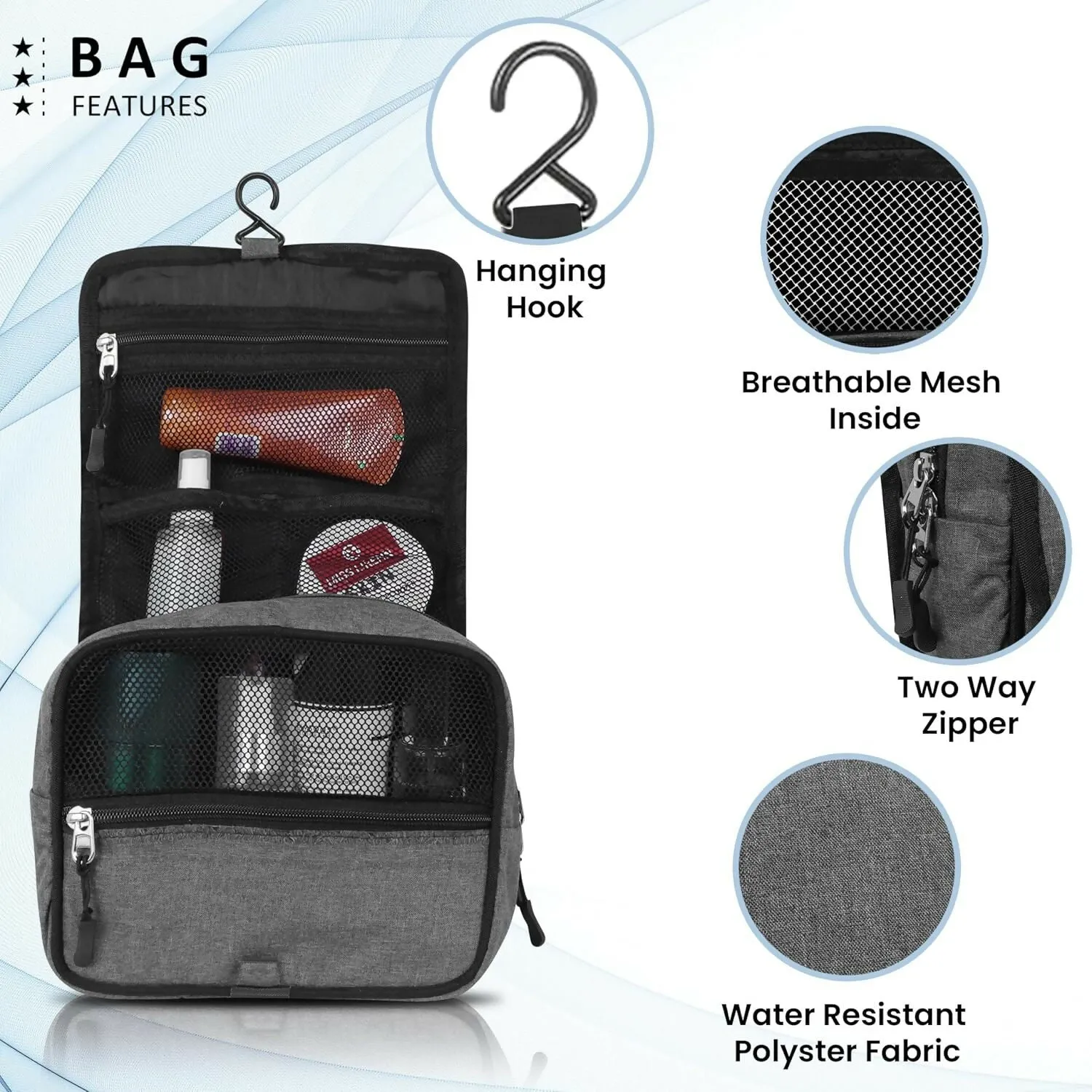 Travel Makeup & Toiletry Organizer Bag (Grey)