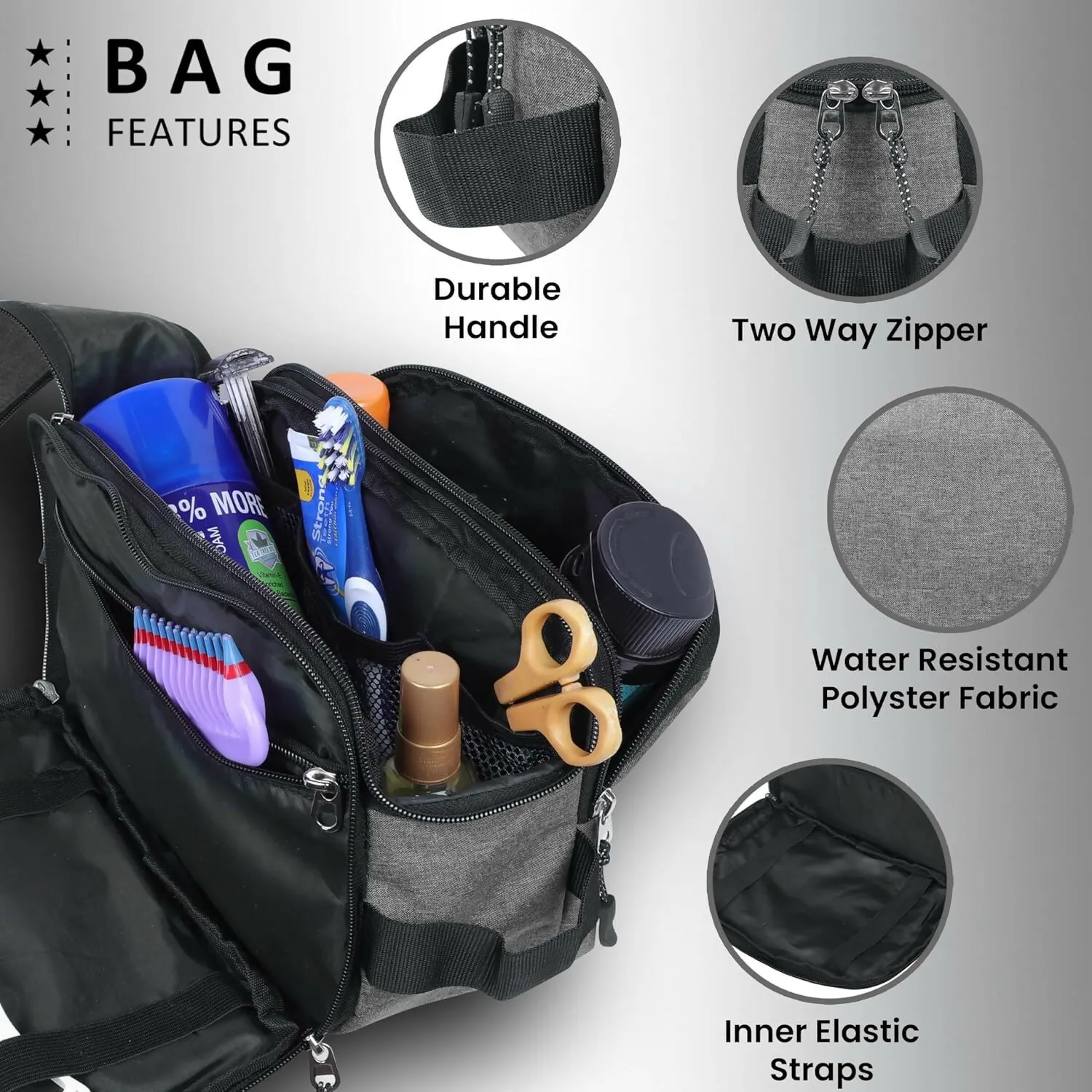 Travel Makeup & Toiletry Organizer Bag (Grey)
