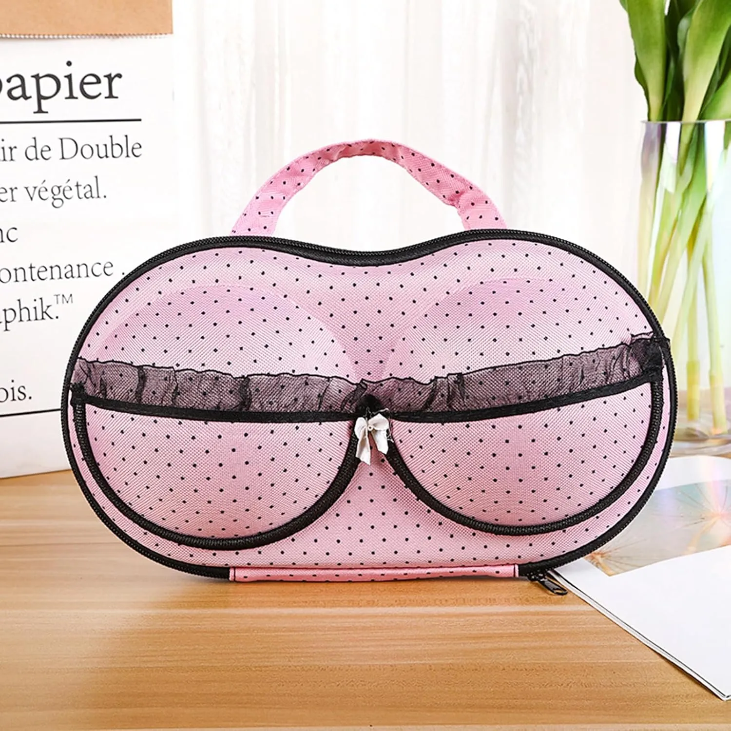 Travel Organizer Bra and Underwear Zip Bag，Portable Bra Storage Case with Net Traveling Lingerie Organizer Bag for Luggage Women Bras Bikin (Pink)