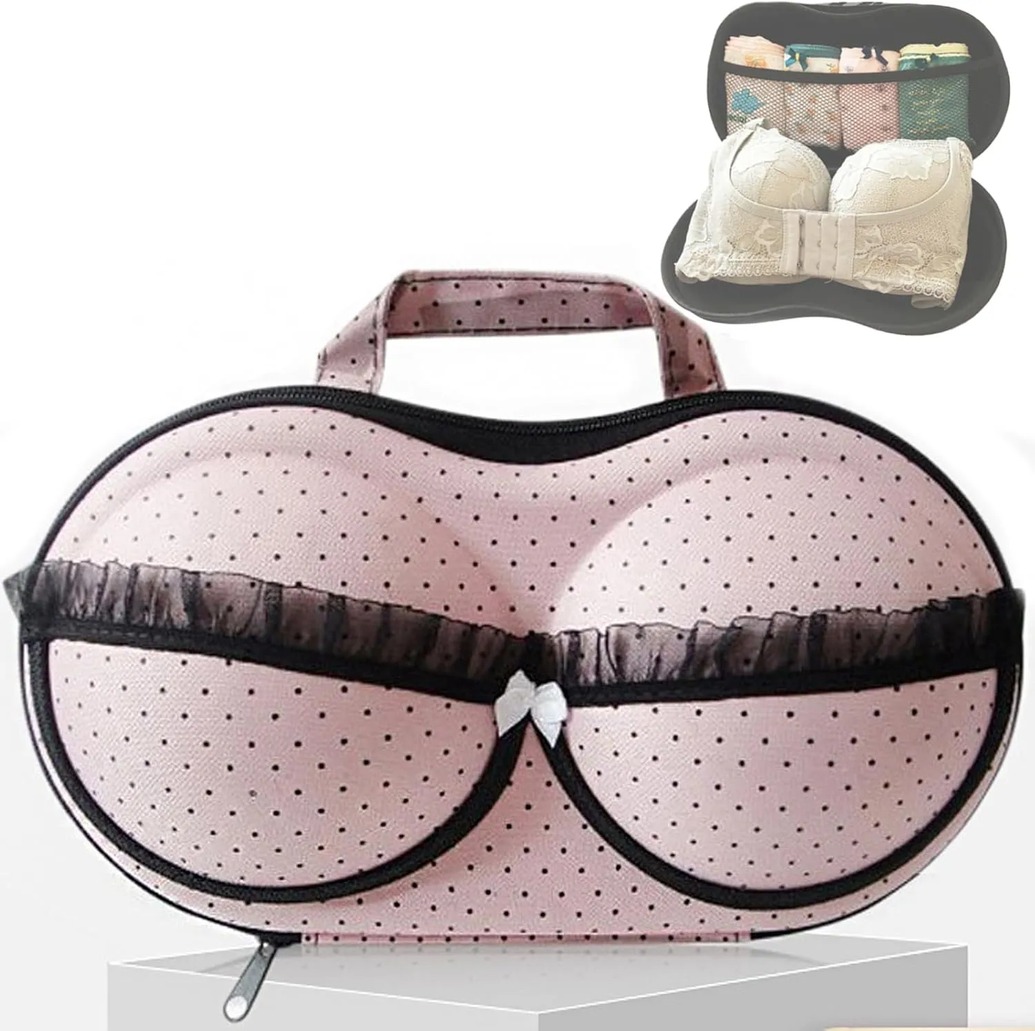 Travel Organizer Bra and Underwear Zip Bag，Portable Bra Storage Case with Net Traveling Lingerie Organizer Bag for Luggage Women Bras Bikin (Pink)