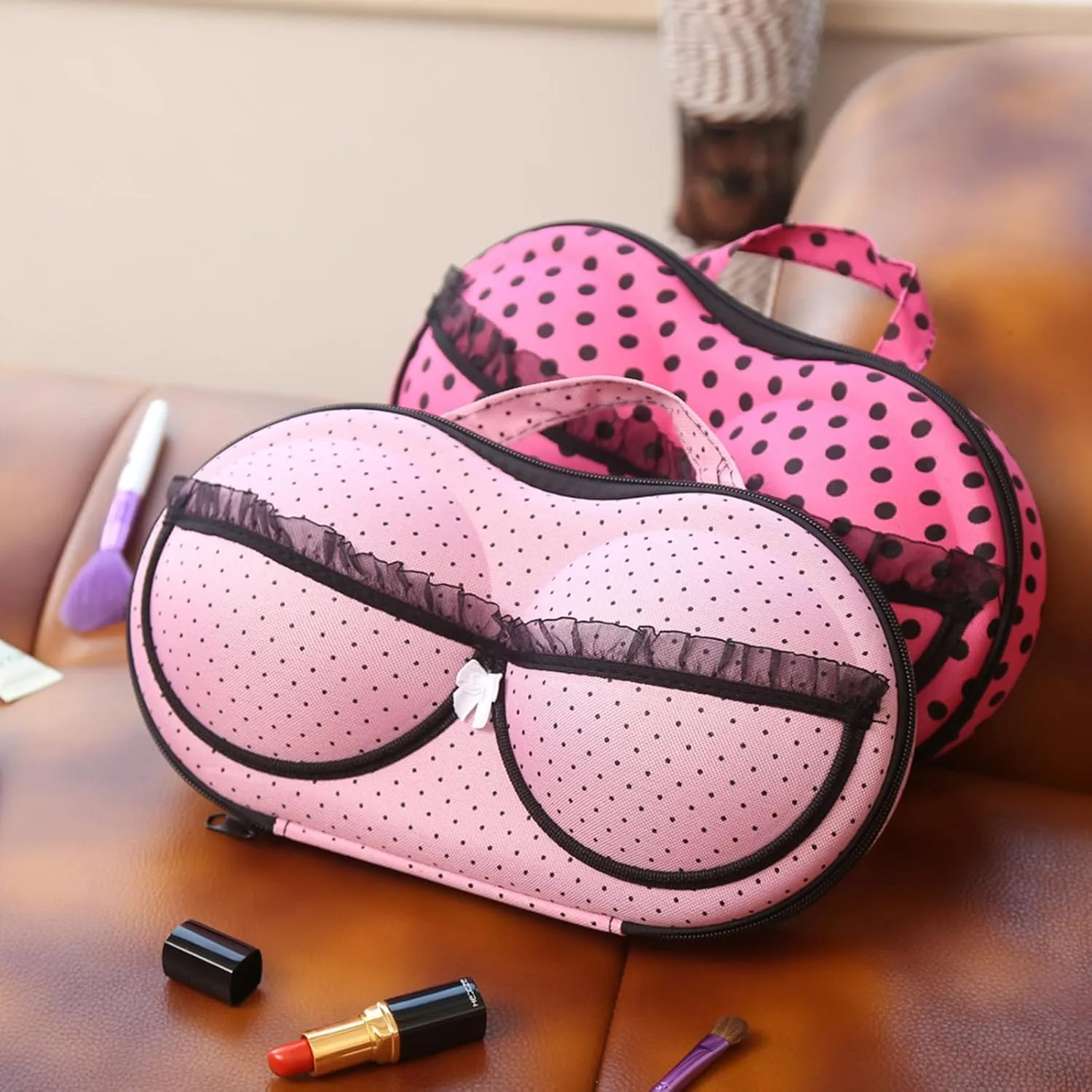 Travel Organizer Bra and Underwear Zip Bag，Portable Bra Storage Case with Net Traveling Lingerie Organizer Bag for Luggage Women Bras Bikin (Pink)