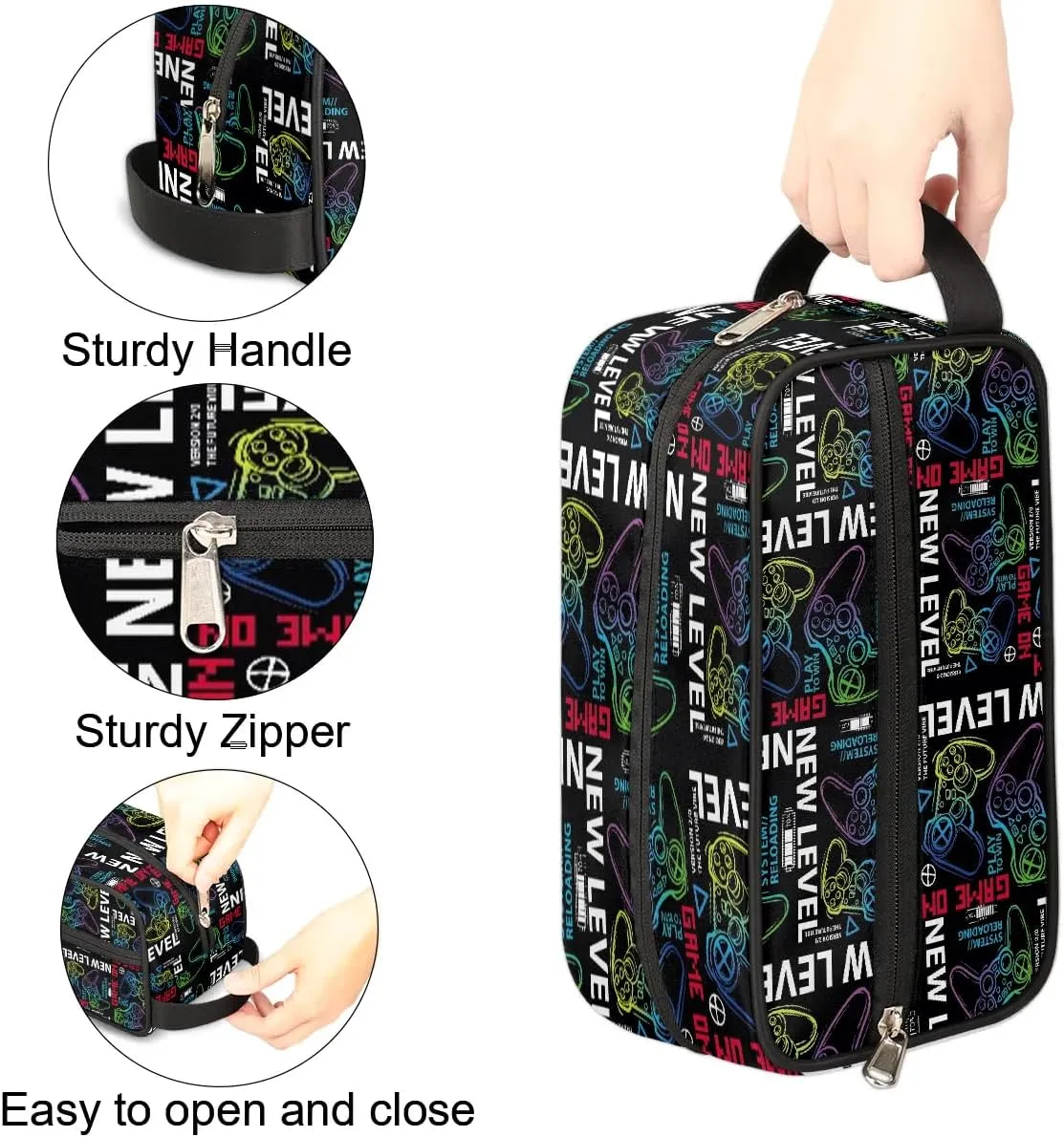 Travel Toiletry Bag for Boys Kids, Waterproof Hanging Dopp Kit for Men, Shaving Bag with Large Capacity for Travel, Sports, Shower (Blue Game Joysticks)