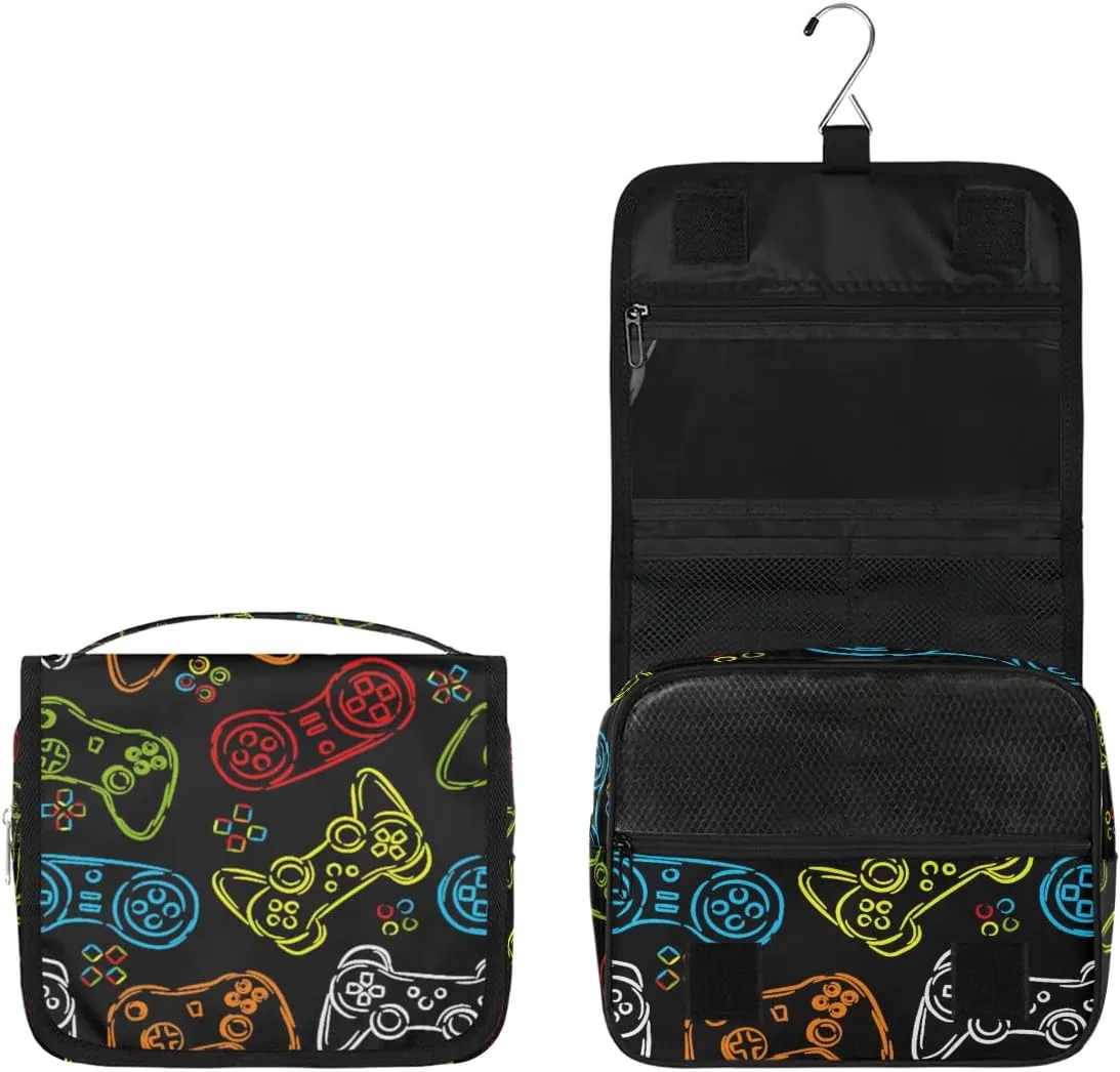 Travel Toiletry Bag for Boys Men, Gamer Gamepad Large Hanging Shaving Dopp Kit Waterproof Bathroom Toiletries Organizer Cosmetic Bags