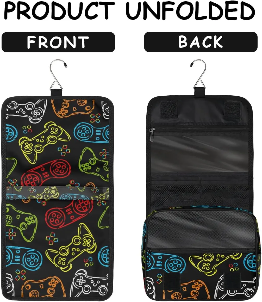 Travel Toiletry Bag for Boys Men, Gamer Gamepad Large Hanging Shaving Dopp Kit Waterproof Bathroom Toiletries Organizer Cosmetic Bags