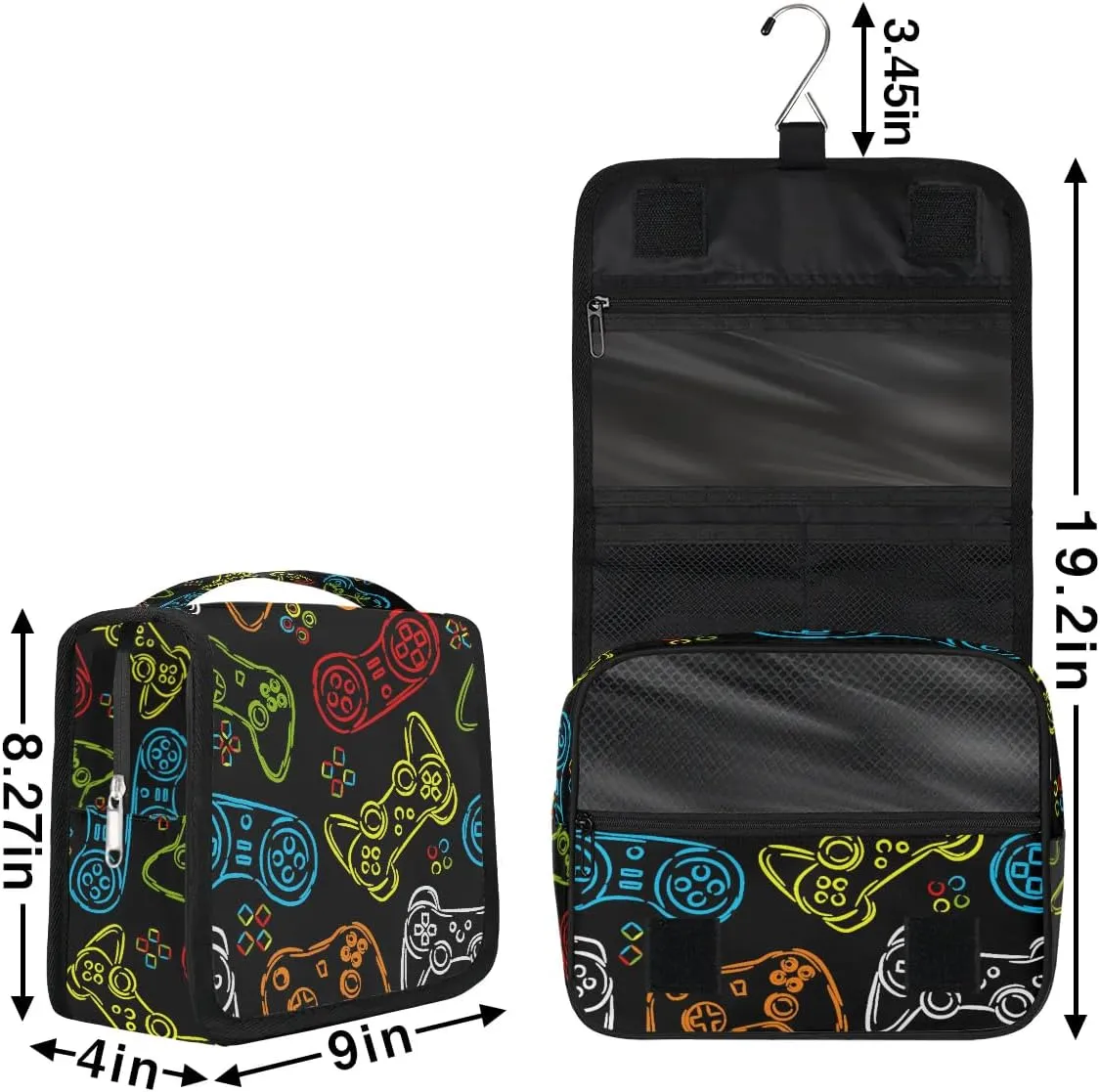 Travel Toiletry Bag for Boys Men, Gamer Gamepad Large Hanging Shaving Dopp Kit Waterproof Bathroom Toiletries Organizer Cosmetic Bags