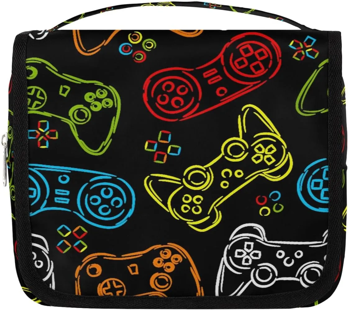 Travel Toiletry Bag for Boys Men, Gamer Gamepad Large Hanging Shaving Dopp Kit Waterproof Bathroom Toiletries Organizer Cosmetic Bags