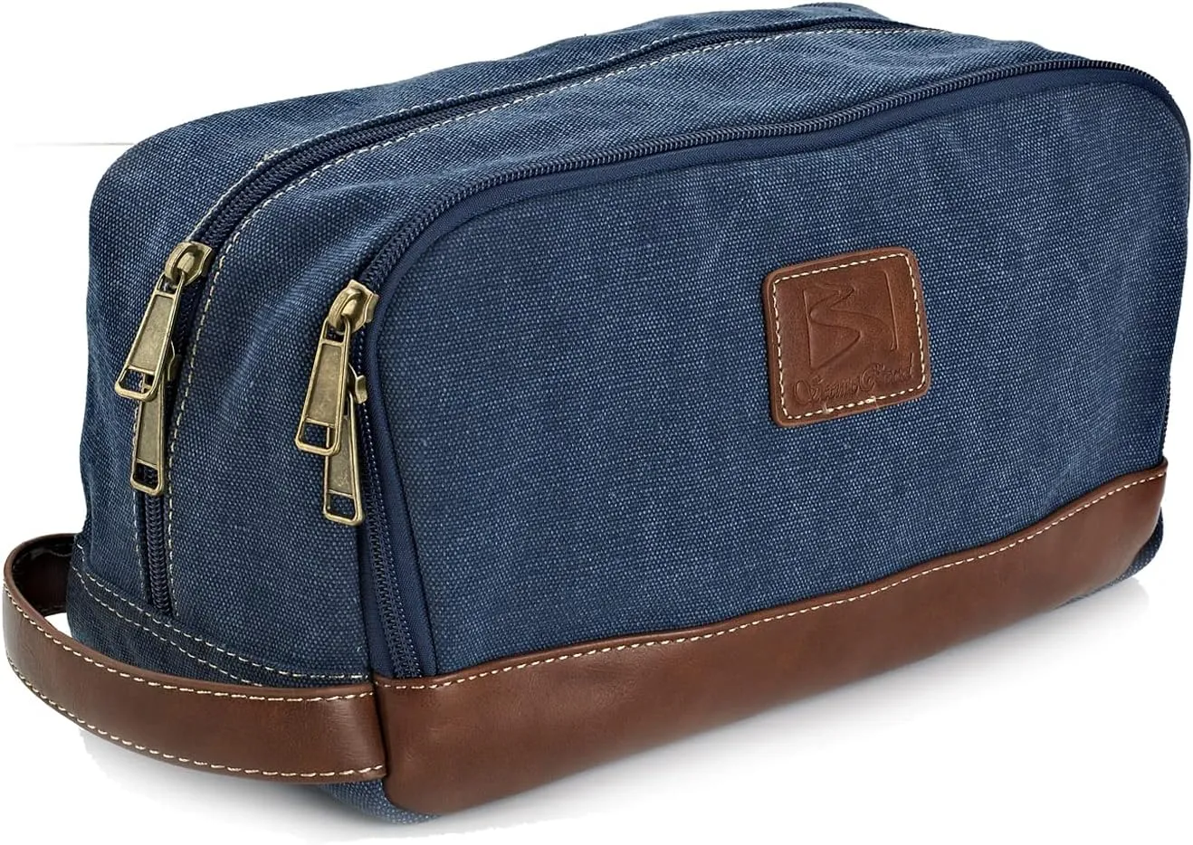 Travel Toiletry Bag for Men and Women, Canvas Toiletry Organizer Water-Resistant Vegan Leather, Hanging Dopp Kit Shaving Bag for Toiletries Accessories