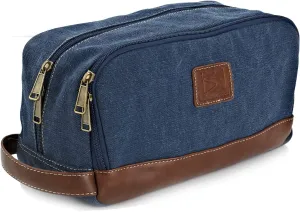 Travel Toiletry Bag for Men and Women, Canvas Toiletry Organizer Water-Resistant Vegan Leather, Hanging Dopp Kit Shaving Bag for Toiletries Accessories