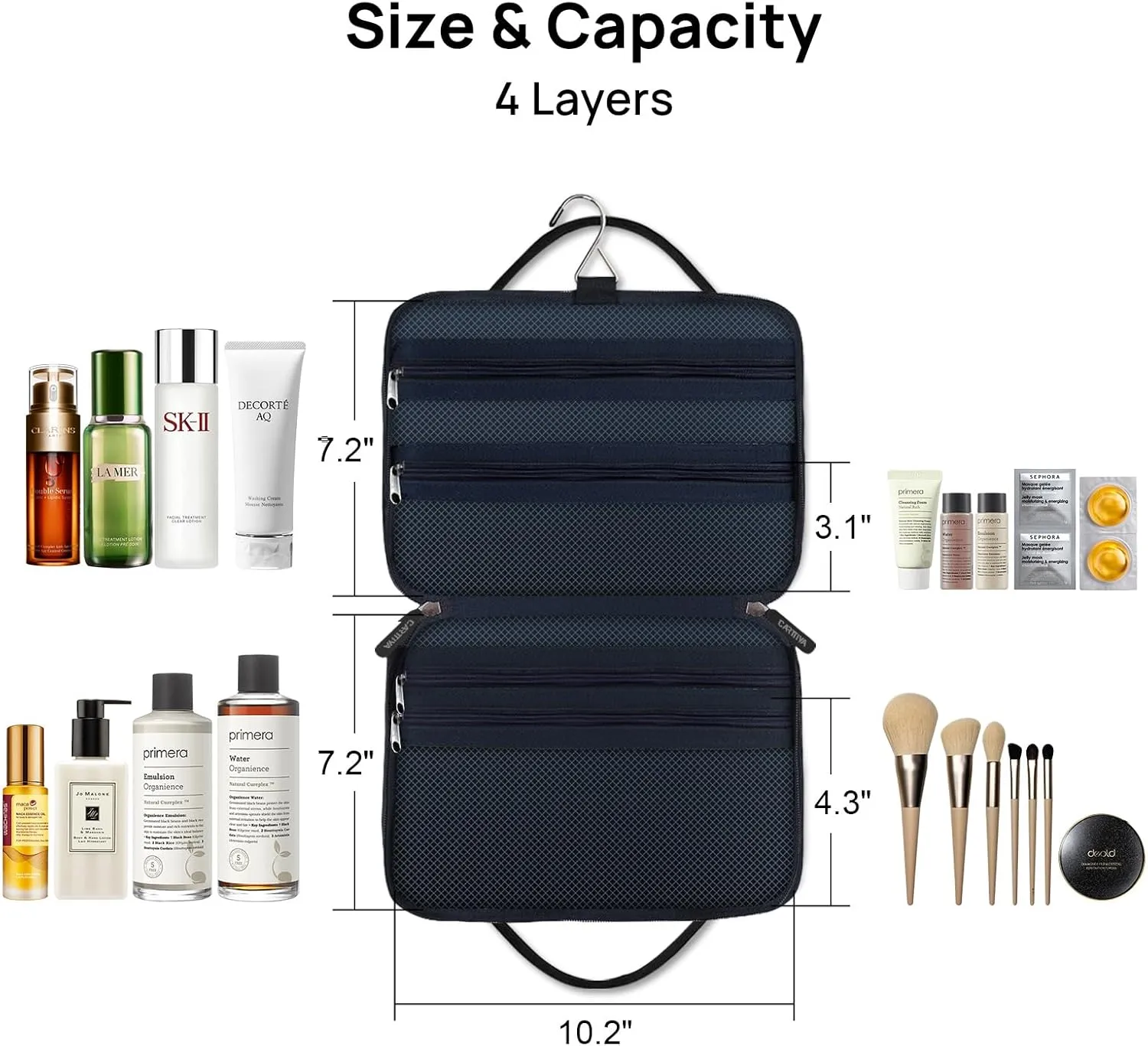 Travel Toiletry Bag for Women & Men, Portable Travel Cosmetic Bag with Hanging Hook, Water-proof Toiletry Organizer for Accessories, Shampoo, Full-size Container, Toiletries, Blue