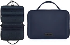 Travel Toiletry Bag for Women & Men, Portable Travel Cosmetic Bag with Hanging Hook, Water-proof Toiletry Organizer for Accessories, Shampoo, Full-size Container, Toiletries, Blue