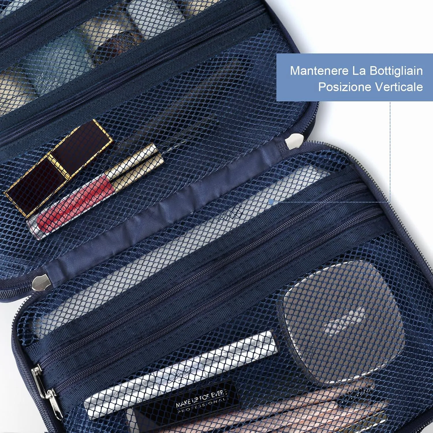 Travel Toiletry Bag for Women & Men, Portable Travel Cosmetic Bag with Hanging Hook, Water-proof Toiletry Organizer for Accessories, Shampoo, Full-size Container, Toiletries, Blue