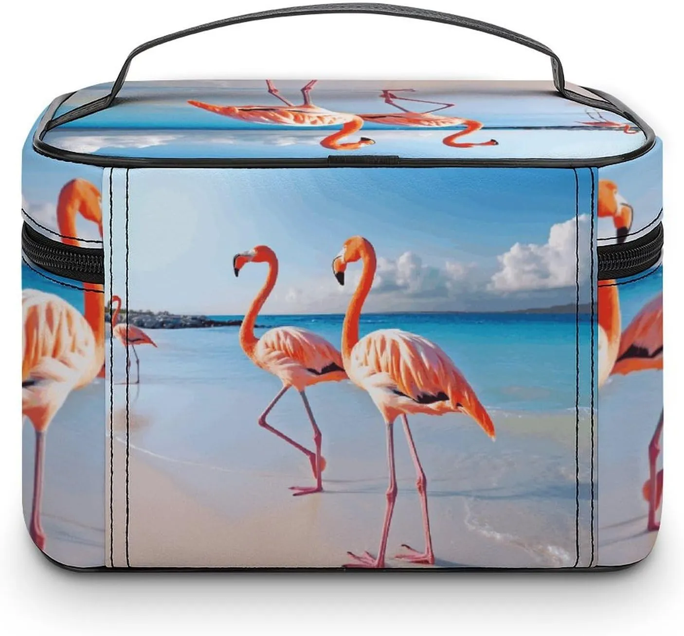 Travel Toiletry Bag for Women And Men,Pink Flamingo on Beach Toiletry Organizer, Makeup Bag Travel Organizer for Shampoo,Toiletries