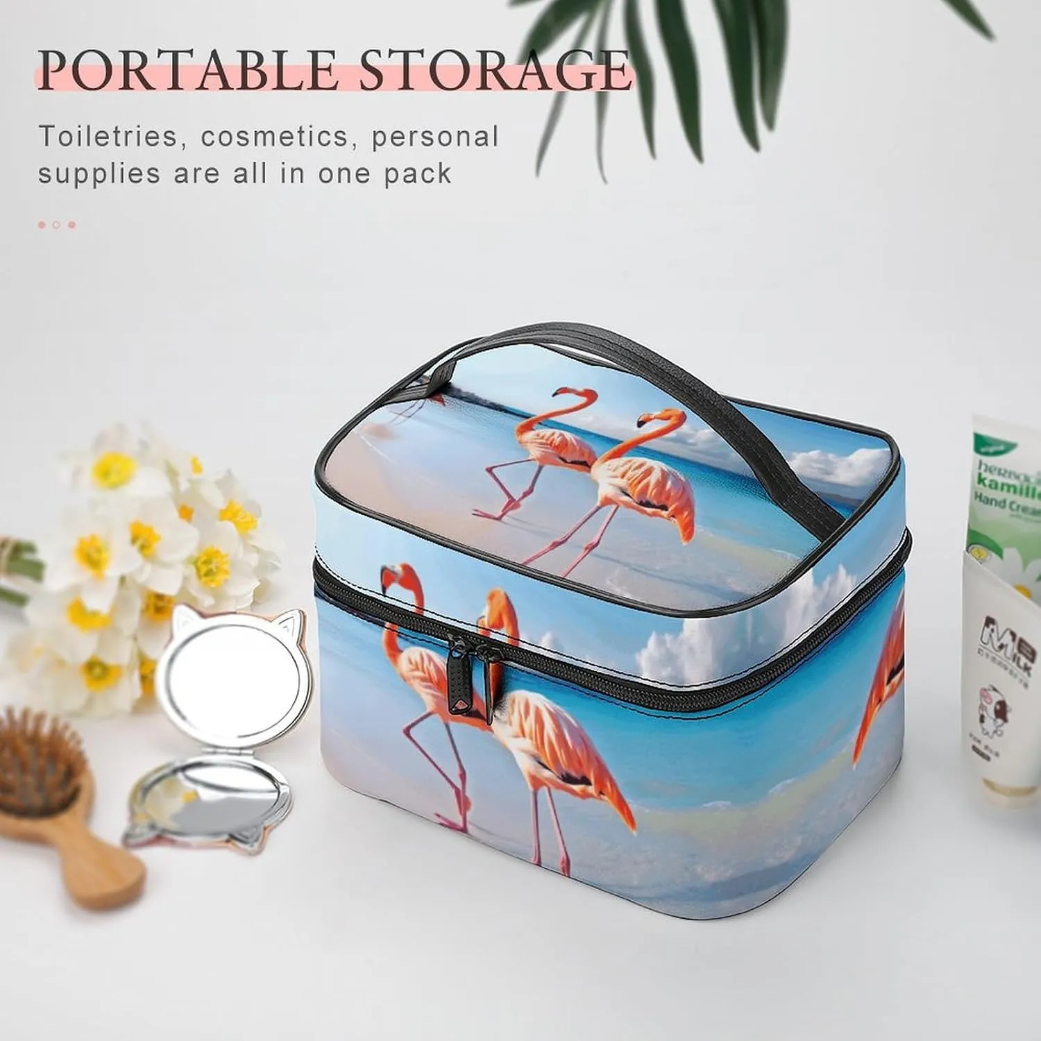 Travel Toiletry Bag for Women And Men,Pink Flamingo on Beach Toiletry Organizer, Makeup Bag Travel Organizer for Shampoo,Toiletries