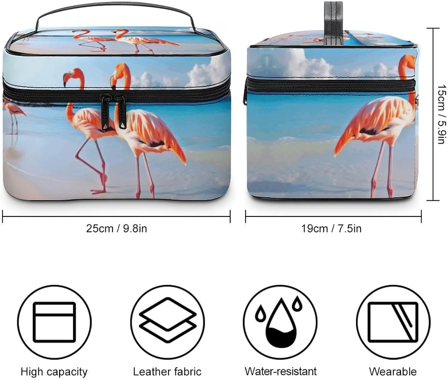Travel Toiletry Bag for Women And Men,Pink Flamingo on Beach Toiletry Organizer, Makeup Bag Travel Organizer for Shampoo,Toiletries