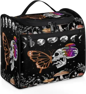 Travel Toiletry Bag for Women Men Skull Butterfly Moon Phase, Hanging Cosmetic Organizer Bag,Portable Water Resistant Makeup Bag,Travel Essentials Kit for Girls