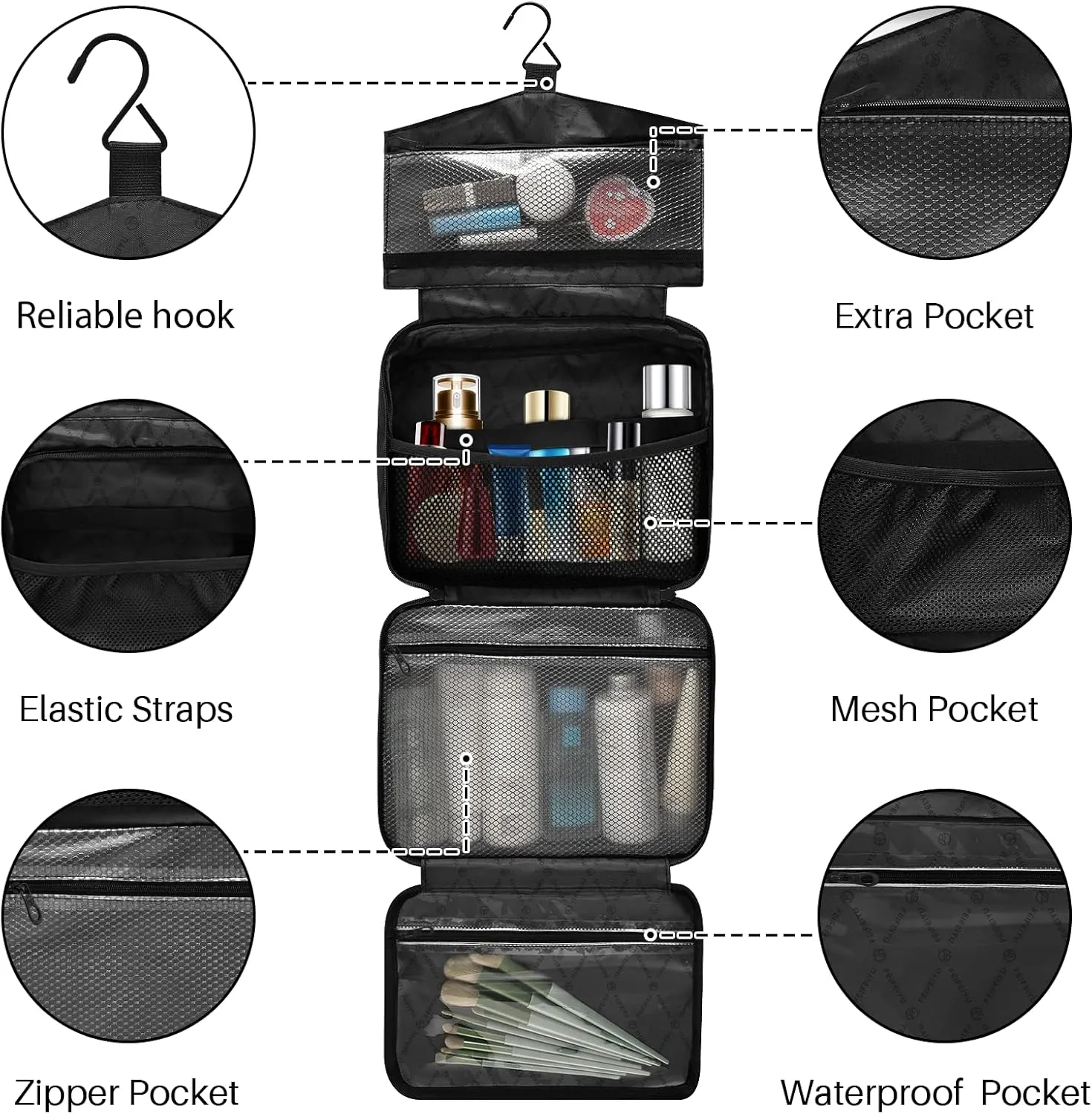 Travel Toiletry Bag Hanging Cosmetic Bag Compact Toiletry Bag with Large Capacity for Women Large Blue Leaves