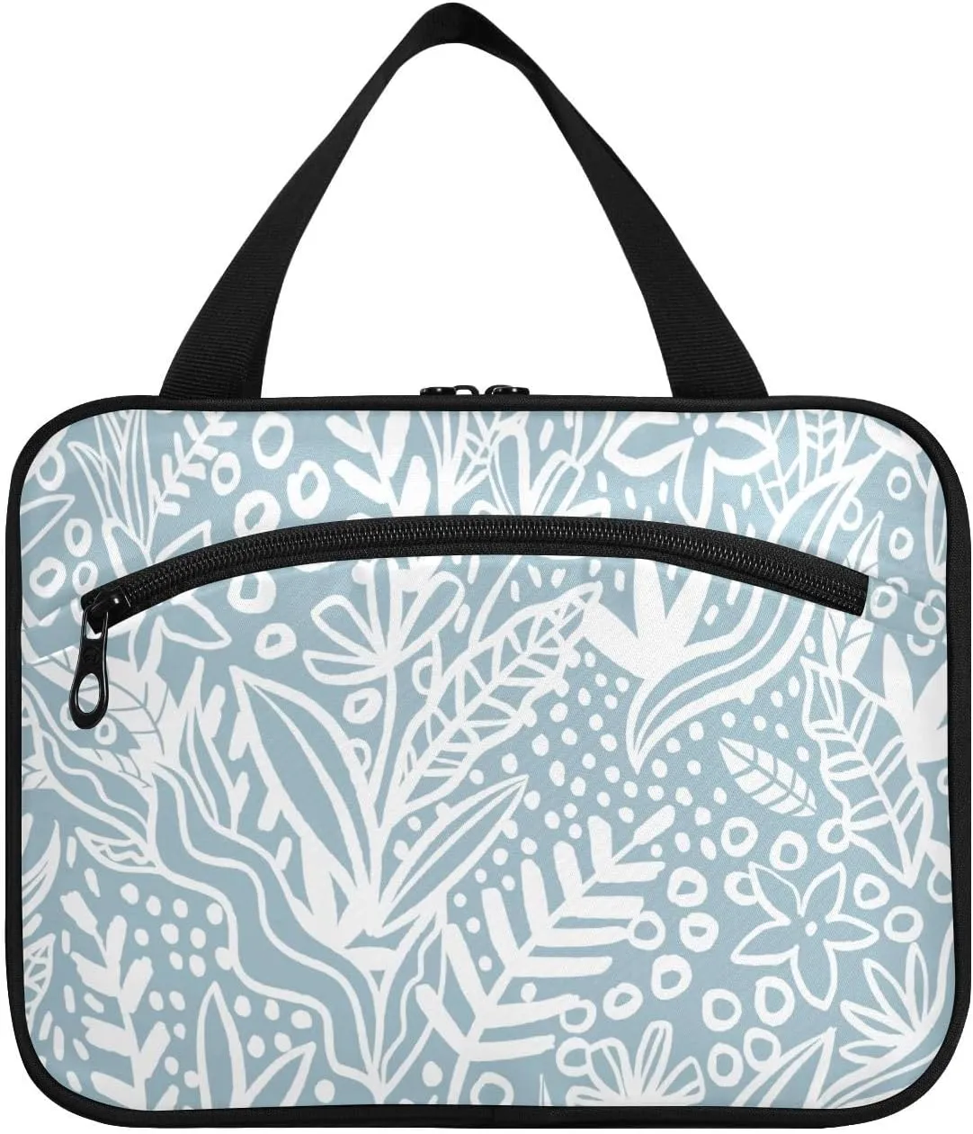 Travel Toiletry Bag Hanging Cosmetic Bag Compact Toiletry Bag with Large Capacity for Women Large Blue Leaves