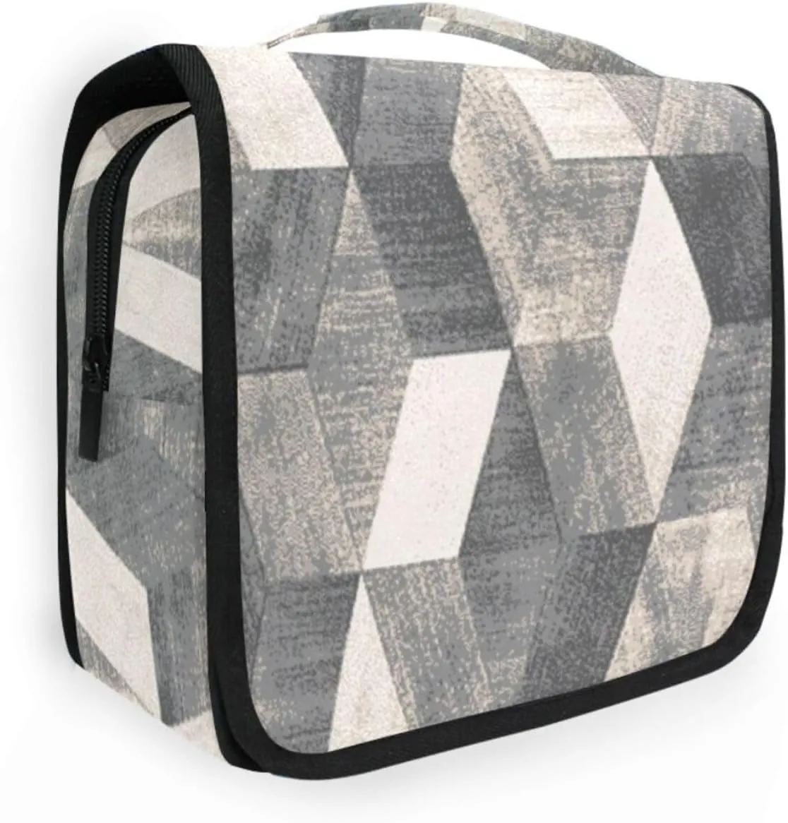 Travel Toiletry Bag Makeup bag Boho Style Grey Cement Tile Waterproof Bags with Hanging Hook Foldable Travel Makeup Organizer Cosmetic Bag for Travel Toiletries and Shower Accessories