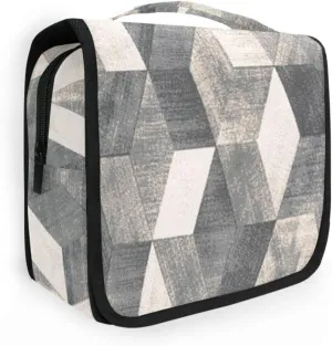 Travel Toiletry Bag Makeup bag Boho Style Grey Cement Tile Waterproof Bags with Hanging Hook Foldable Travel Makeup Organizer Cosmetic Bag for Travel Toiletries and Shower Accessories