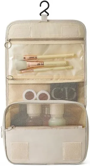 Travel Toiletry Bag Water-Resistant Makeup Cosmetic Bag with Hanging Hook Travel Organizer Travel Accessories Essentials,Beige