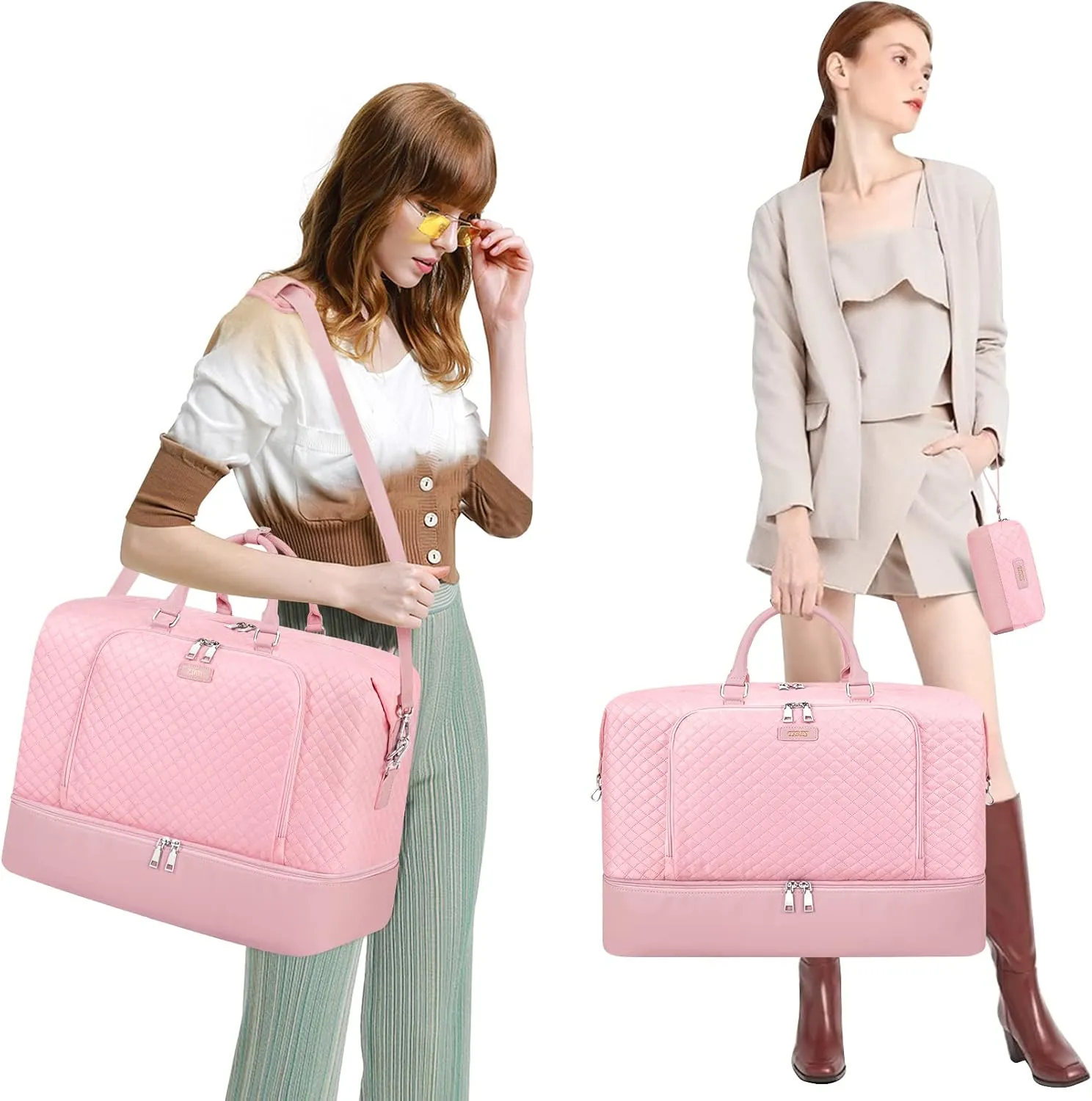Travel Weekender Bag for Women, Overnight Bag with Shoe Compartment, Oversized Travel Duffel Bag Carry On Tote with Trolley Sleeve 21" for Weekend Travel Business Trip