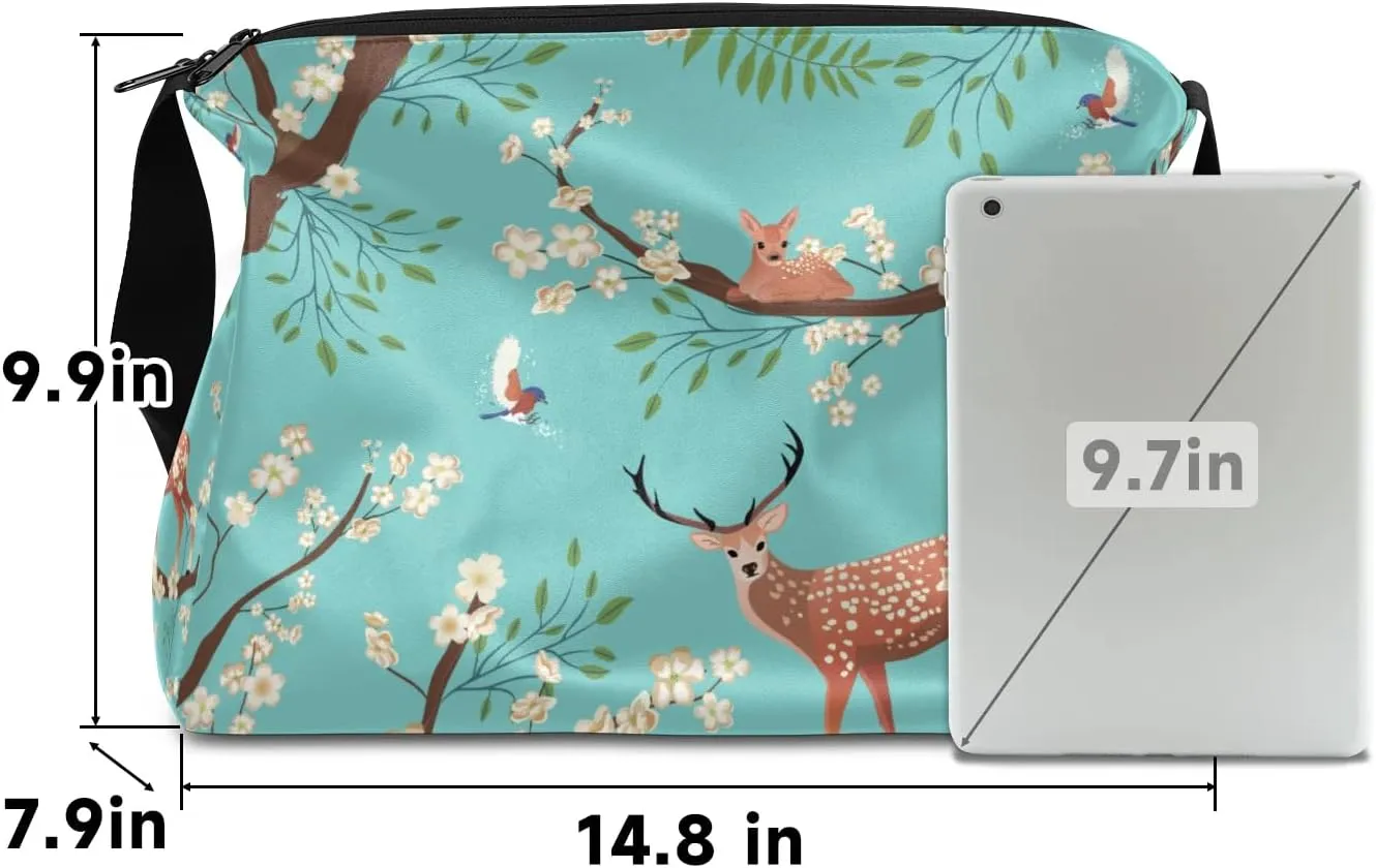 Tree Branch Flower Deer Bird Small Gym Bag for Men Women Workout Sport Duffle Bag Waterproof Weekender Overnight Bag Lightweight Carry on Tote Bag Crossbody Shoulder Travel Bag for Swim Yoge Dance