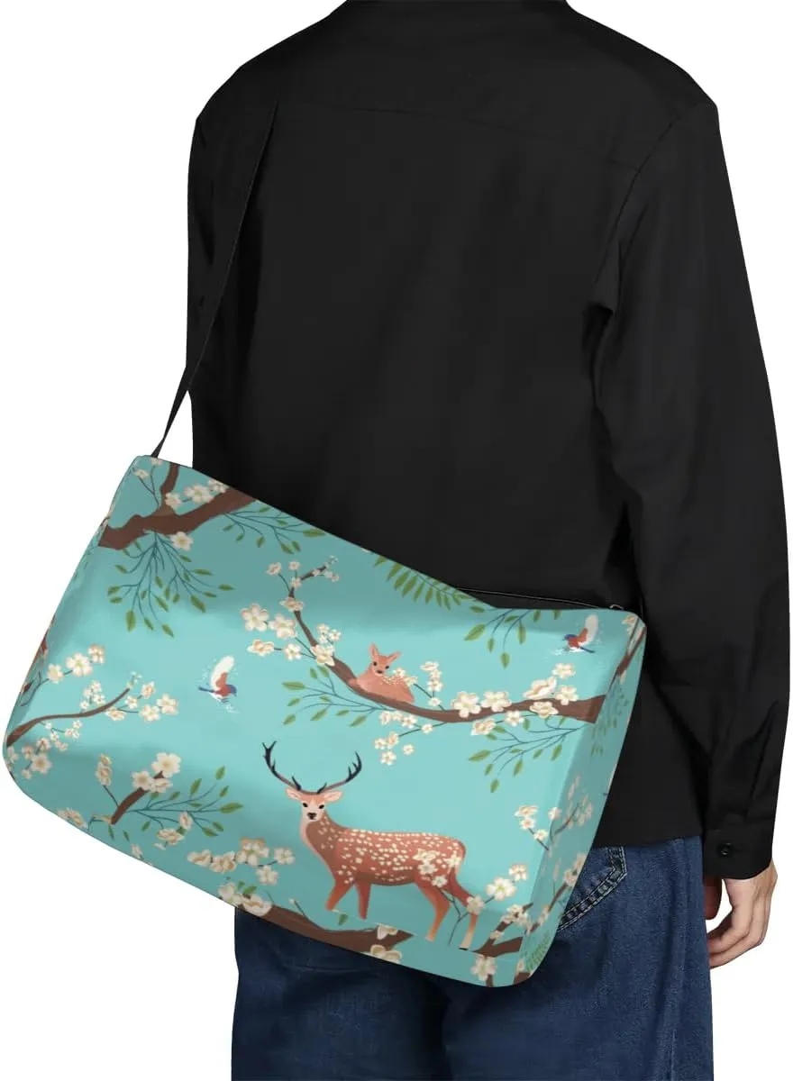 Tree Branch Flower Deer Bird Small Gym Bag for Men Women Workout Sport Duffle Bag Waterproof Weekender Overnight Bag Lightweight Carry on Tote Bag Crossbody Shoulder Travel Bag for Swim Yoge Dance