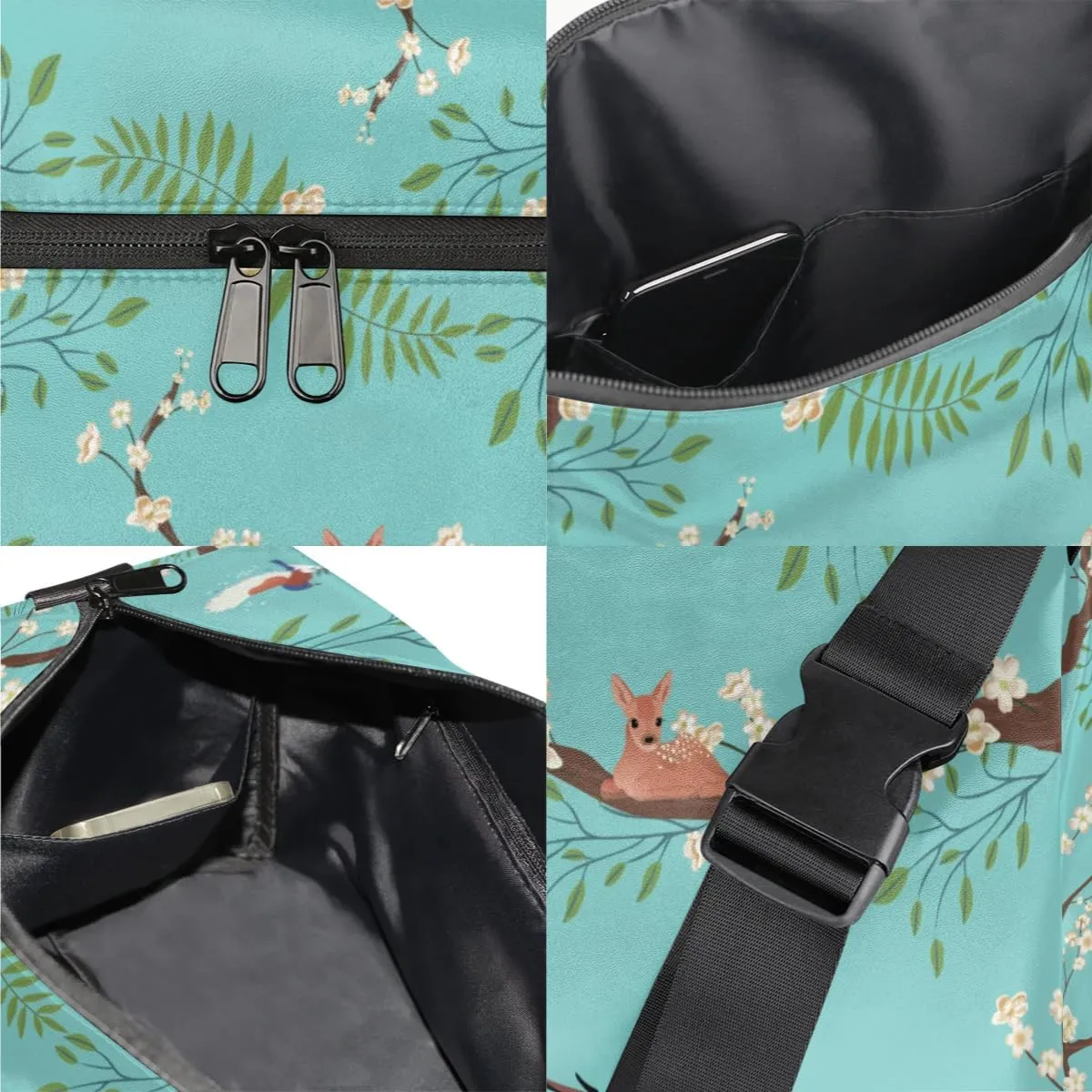 Tree Branch Flower Deer Bird Small Gym Bag for Men Women Workout Sport Duffle Bag Waterproof Weekender Overnight Bag Lightweight Carry on Tote Bag Crossbody Shoulder Travel Bag for Swim Yoge Dance