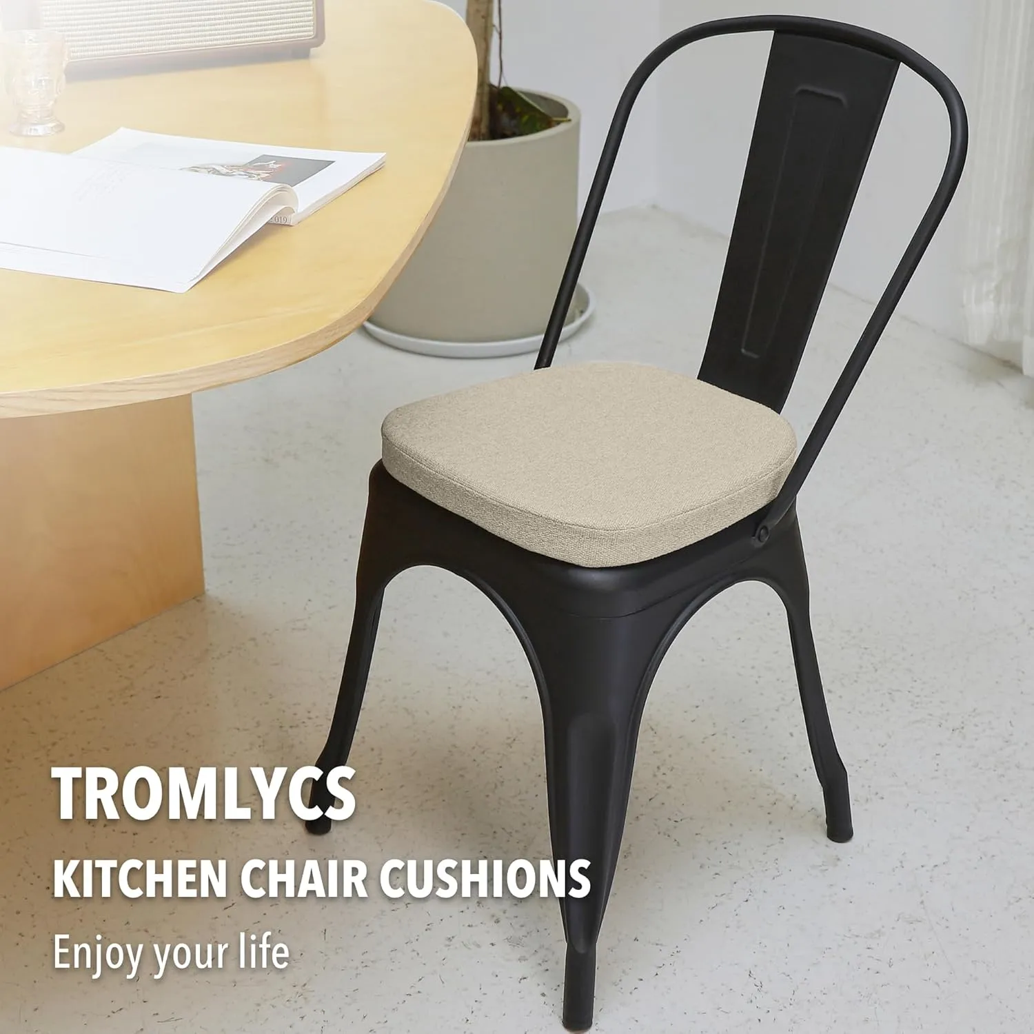 Tromlycs Metal Chair Cushions 14x14 Seat Small Tolix for Metal Chairs Cushions Pads Dining 14 inch Light Linen, One Piece