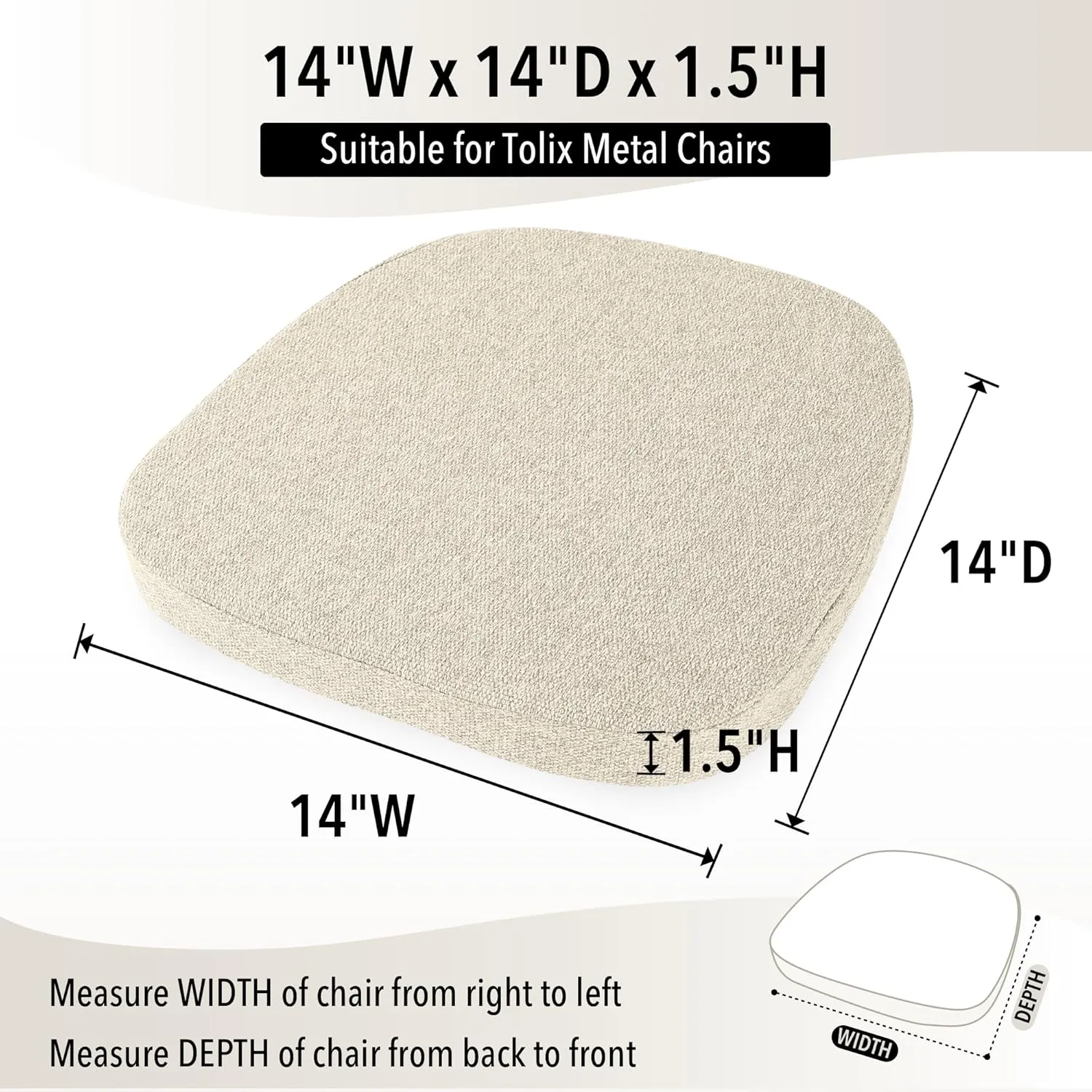 Tromlycs Metal Chair Cushions 14x14 Seat Small Tolix for Metal Chairs Cushions Pads Dining 14 inch Light Linen, One Piece
