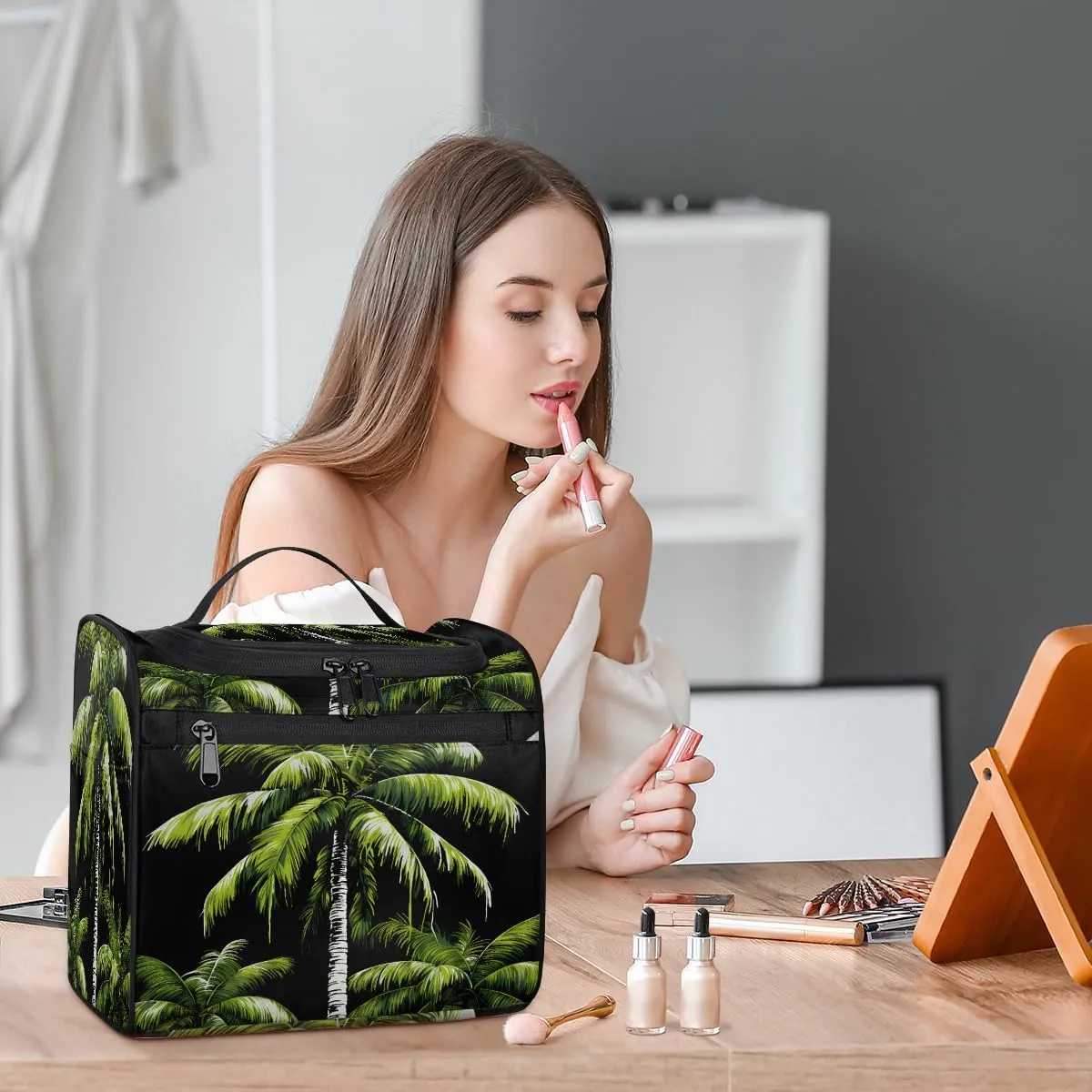 Tropical Plants Beach Palm Trees Travel Toiletry Bag for Men and Women, Large Hanging Makeup Bag Organizer Toiletries Bag for Travel, Cosmetic Bag with Handle