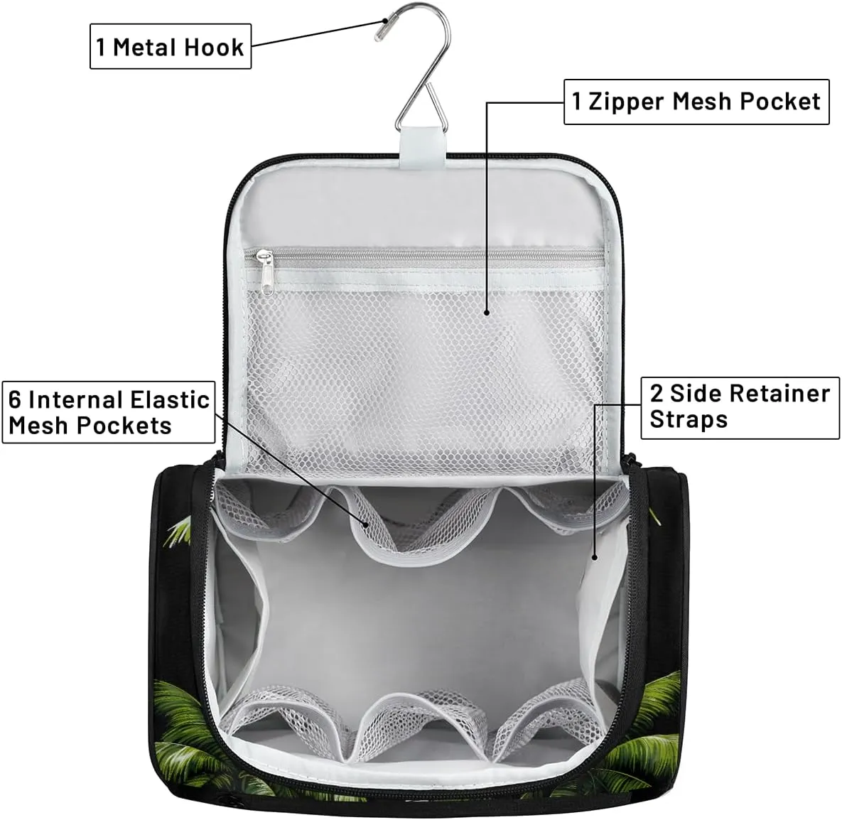 Tropical Plants Beach Palm Trees Travel Toiletry Bag for Men and Women, Large Hanging Makeup Bag Organizer Toiletries Bag for Travel, Cosmetic Bag with Handle