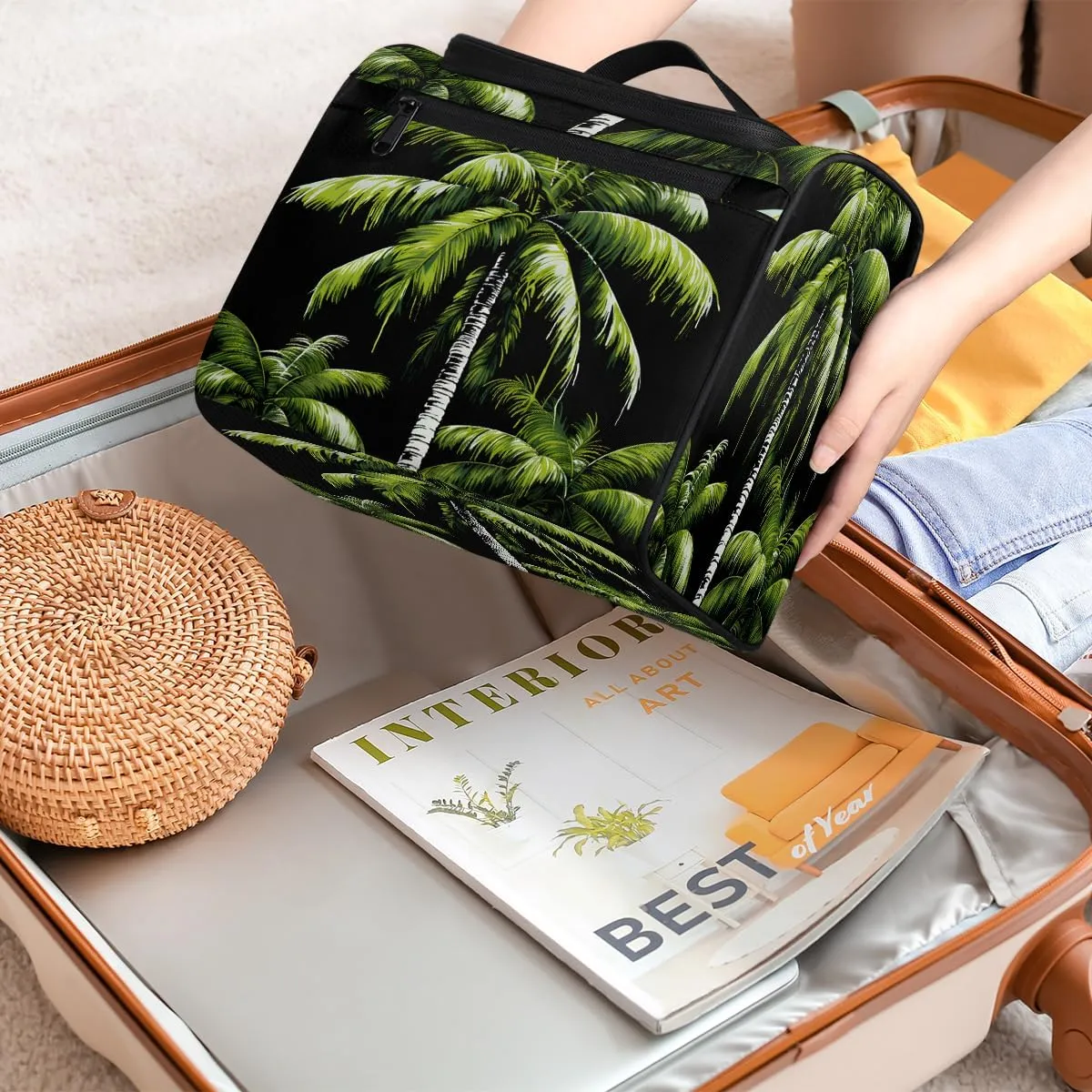 Tropical Plants Beach Palm Trees Travel Toiletry Bag for Men and Women, Large Hanging Makeup Bag Organizer Toiletries Bag for Travel, Cosmetic Bag with Handle
