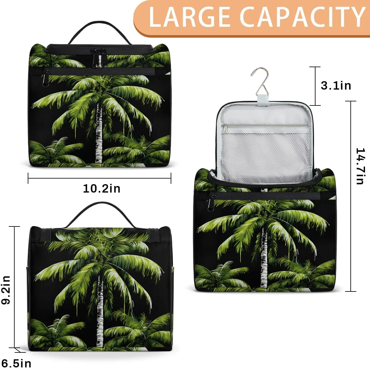 Tropical Plants Beach Palm Trees Travel Toiletry Bag for Men and Women, Large Hanging Makeup Bag Organizer Toiletries Bag for Travel, Cosmetic Bag with Handle