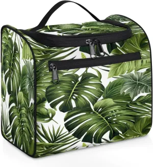 Tropical Plants Green Palms Leaf Banana Leaves Travel Toiletry Bag for Men and Women, Large Hanging Makeup Bag Organizer Toiletries Bag for Travel, Cosmetic Bag with Handle