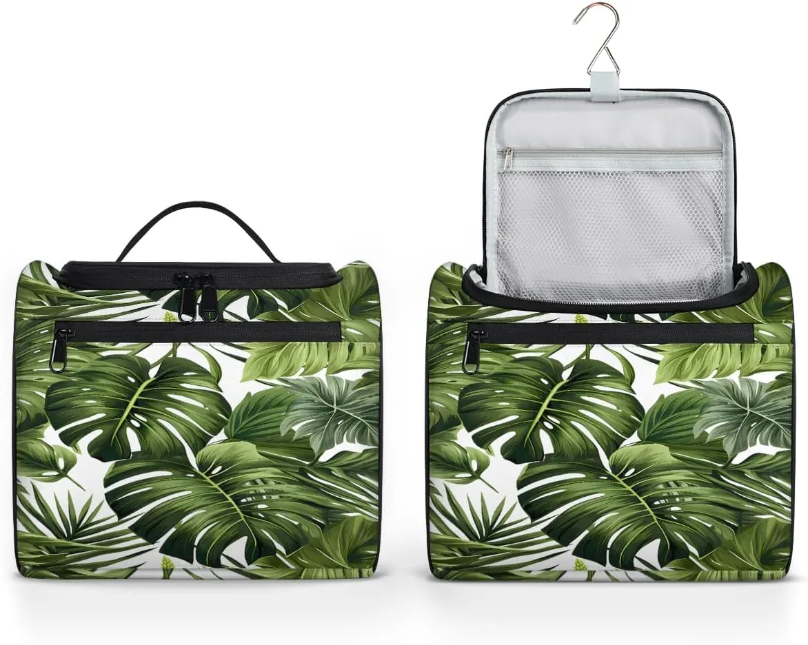 Tropical Plants Green Palms Leaf Banana Leaves Travel Toiletry Bag for Men and Women, Large Hanging Makeup Bag Organizer Toiletries Bag for Travel, Cosmetic Bag with Handle