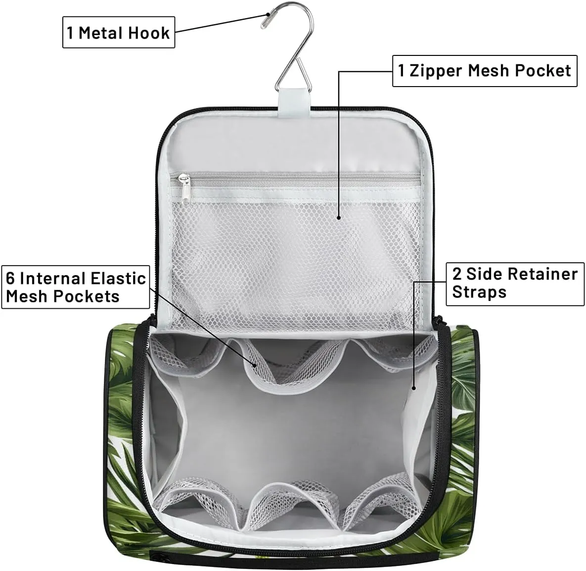 Tropical Plants Green Palms Leaf Banana Leaves Travel Toiletry Bag for Men and Women, Large Hanging Makeup Bag Organizer Toiletries Bag for Travel, Cosmetic Bag with Handle