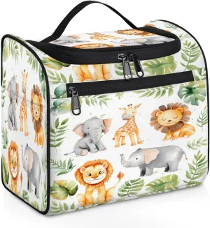 Tropical Rainfore Elephant Giraffe Lion Travel Toiletry Bag for Men and Women, Large Hanging Makeup Bag Organizer Toiletries Bag for Travel, Cosmetic Bag with Handle